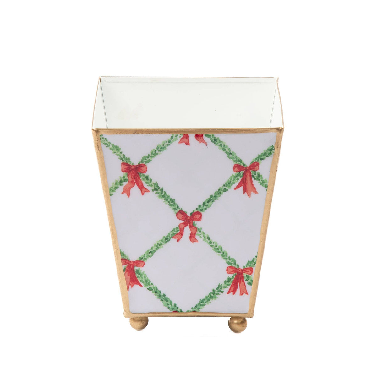 Cachepot, Bow Trellis Enameled Square Planter, Red & Green - Jaye's Studio (6in)