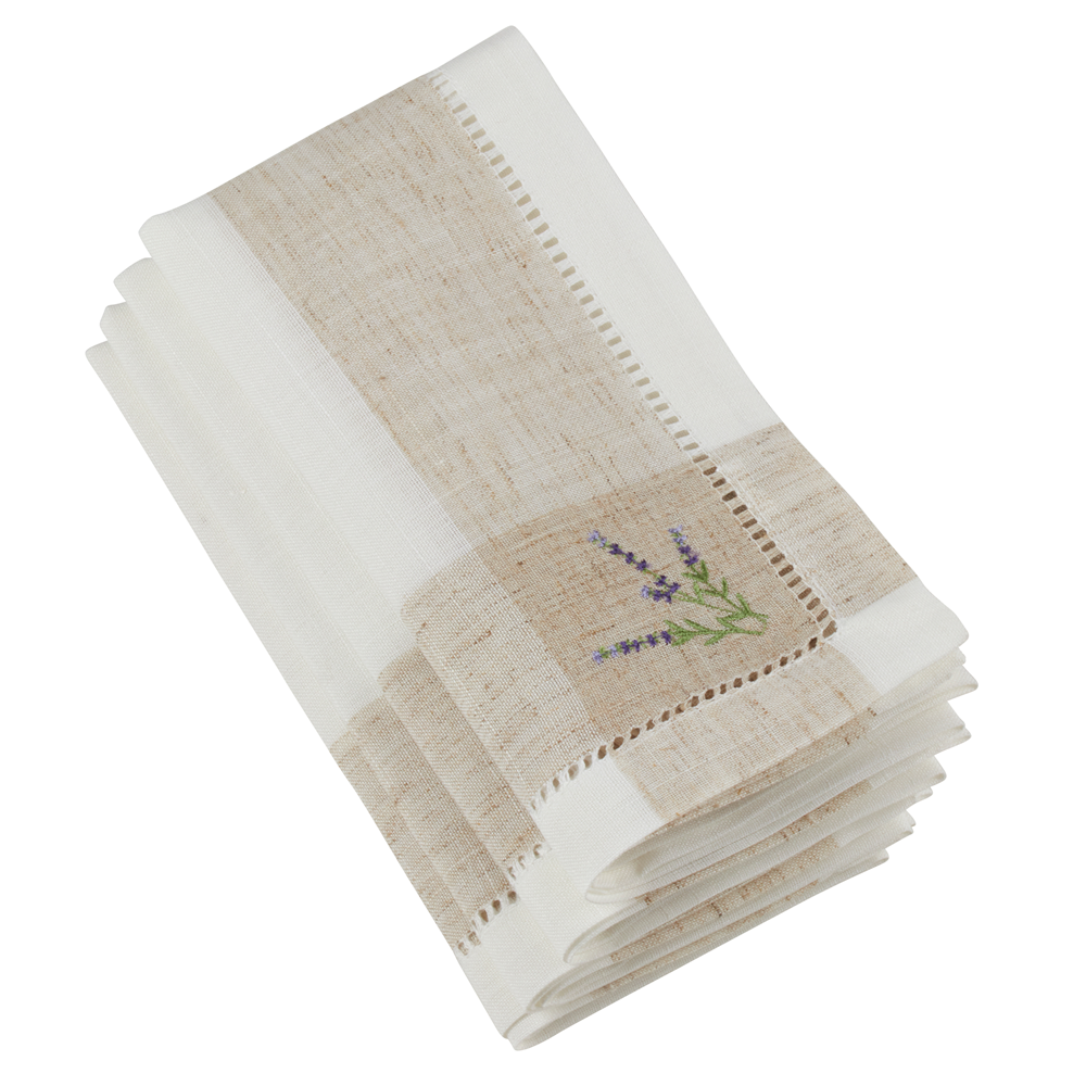 Dinner Napkin, Lavender Embroidered Hemstitch, (Set of 4, 20in sq)