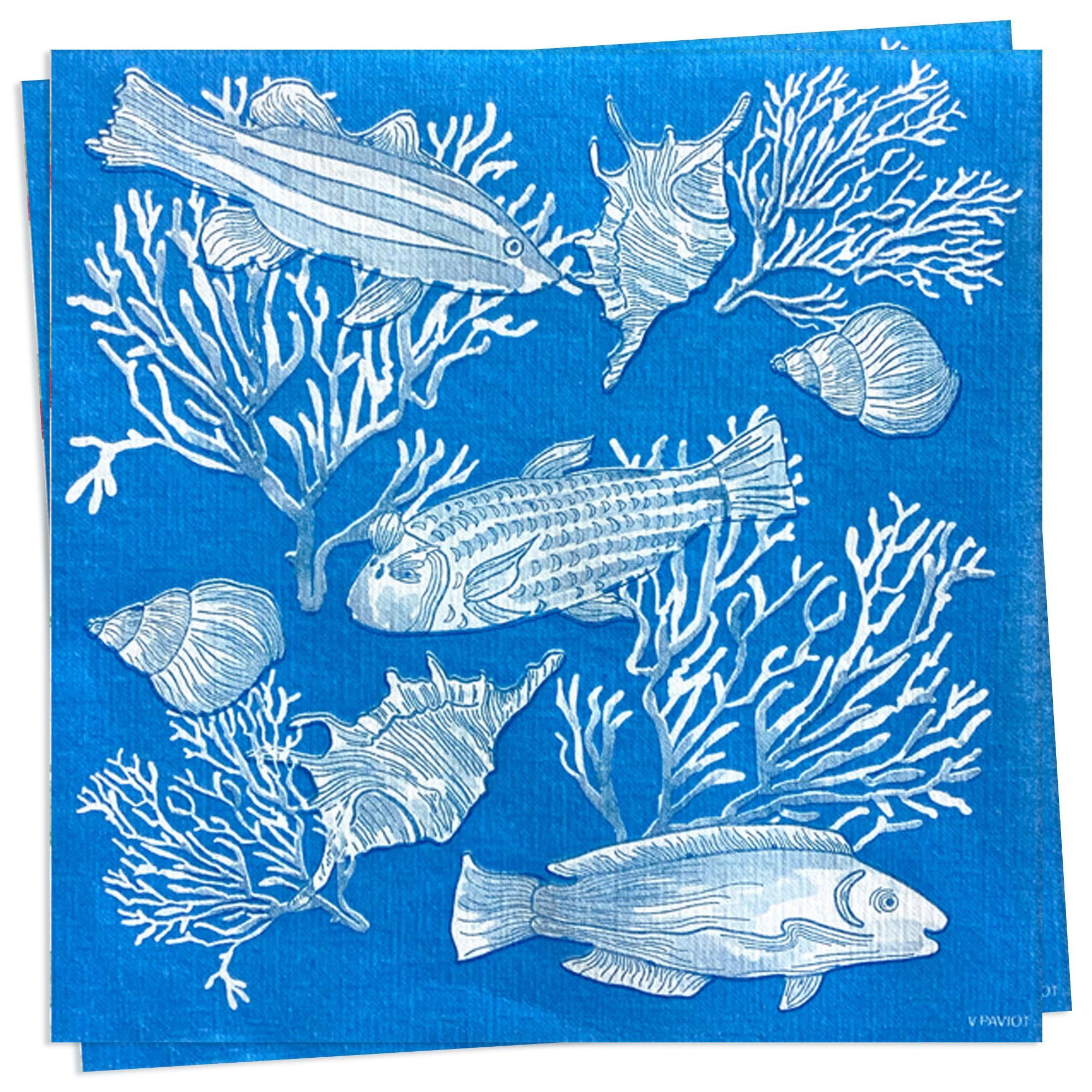 Cocktail Napkin, Fonds Marins - Françoise Paviot (20 count, 5in sq)