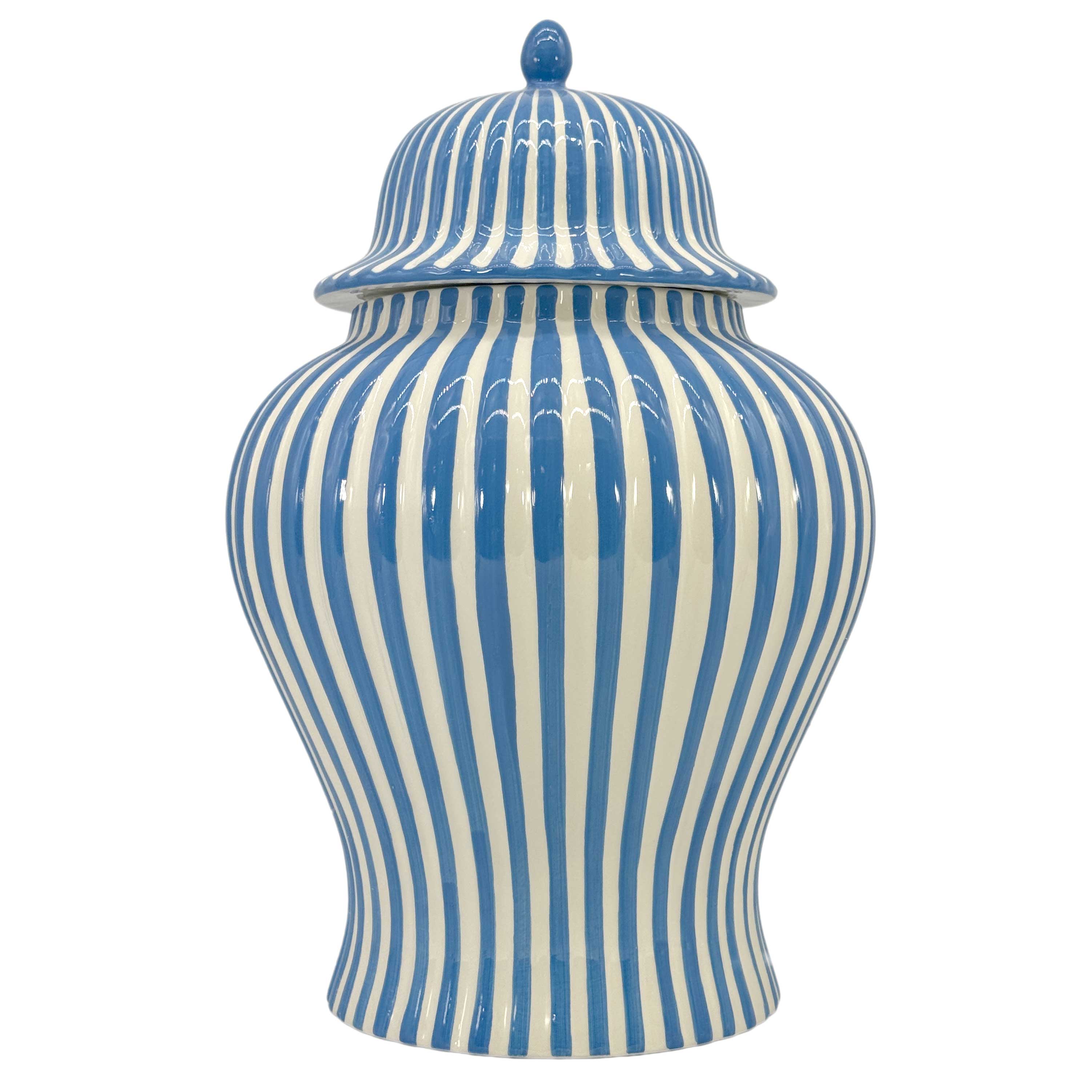 Blue & White Candy Cane Striped Ceramic Vase, 18in