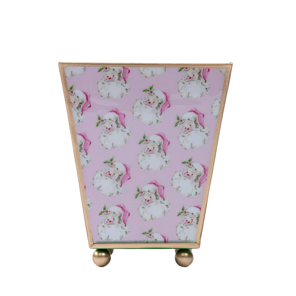 Cachepot, Jolly Santa Enameled Square Planter, Light Pink - Jaye's Studio (6in)