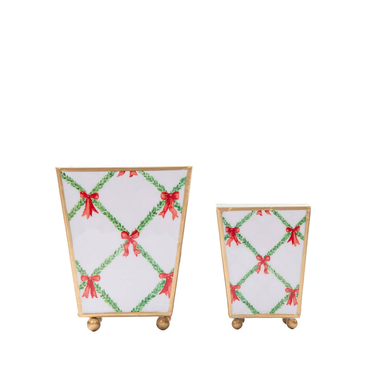 Cachepot, Bow Trellis Enameled Square Planter, Red & Green - Jaye's Studio (6in)
