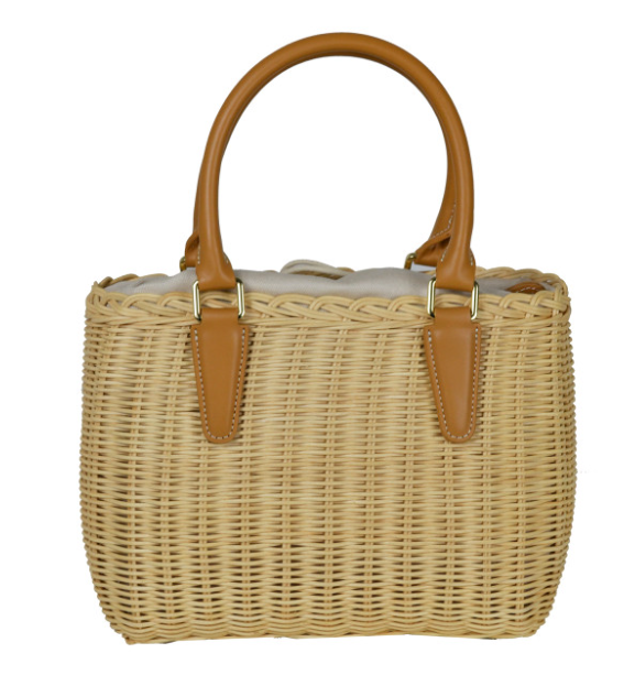 Beige Italian Paglia Lined Beach Basket Bag