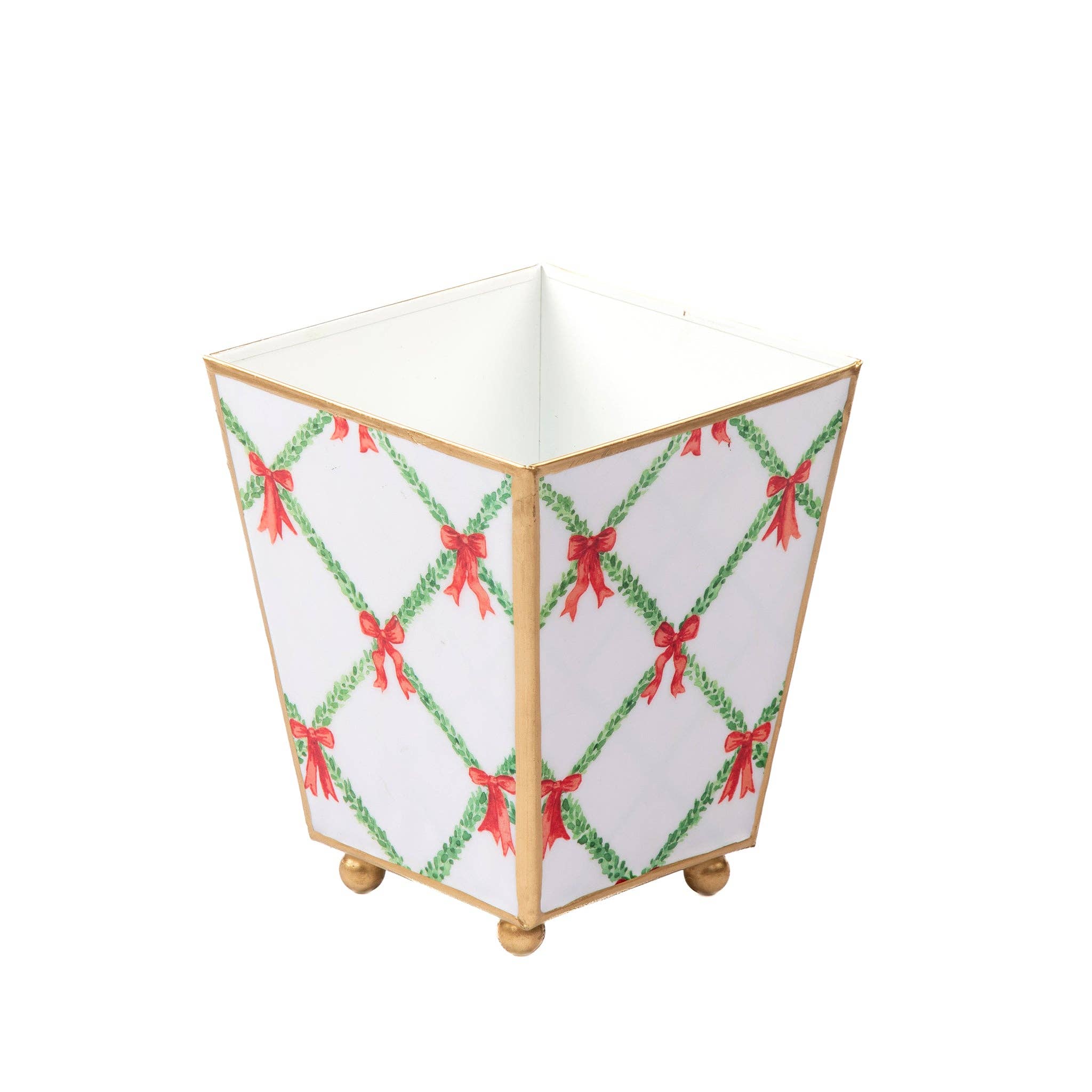 Cachepot, Bow Trellis Enameled Square Planter, Red & Green - Jaye's Studio (6in)