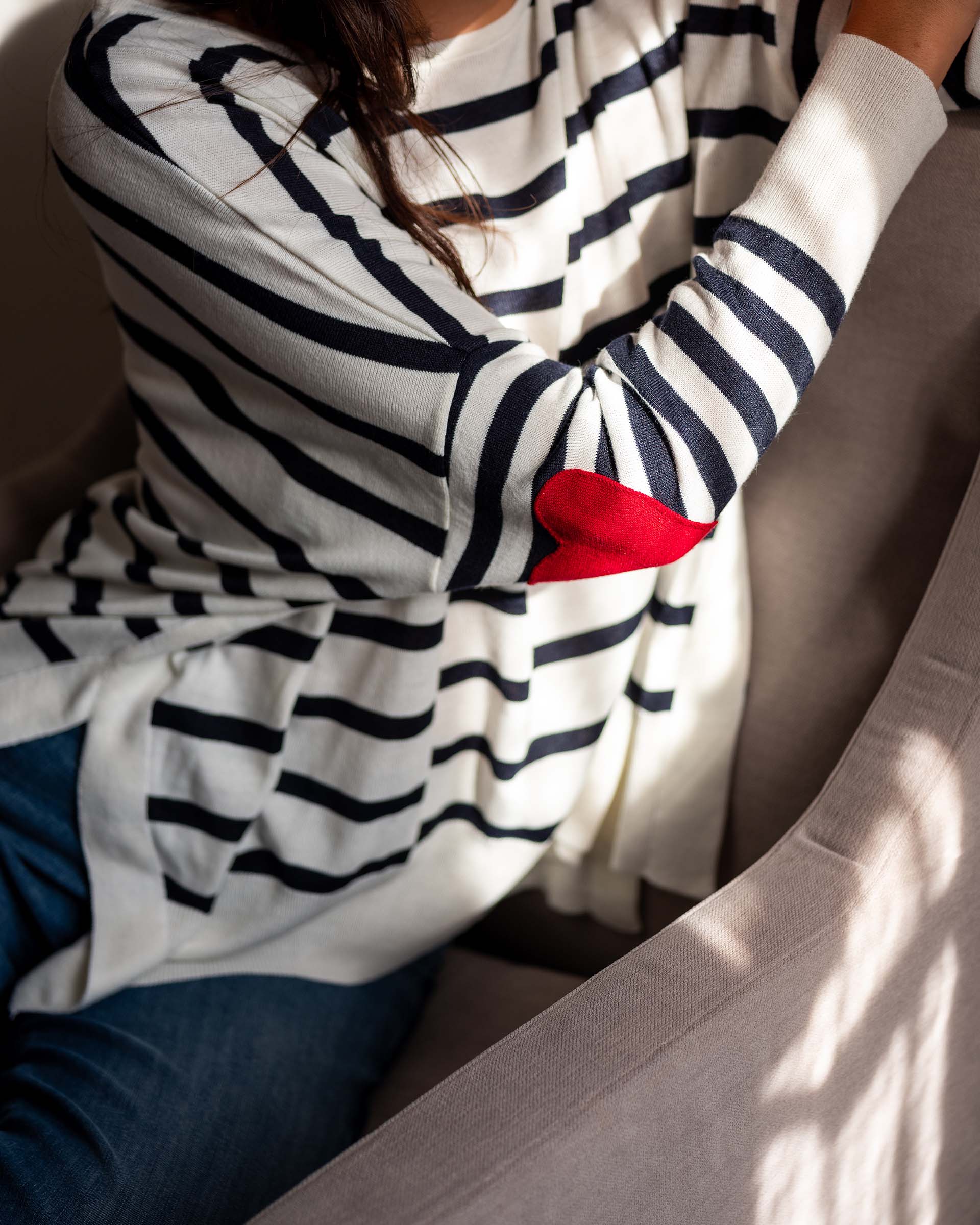 Amour Sweater, Navy Stripe Heart (One Size)