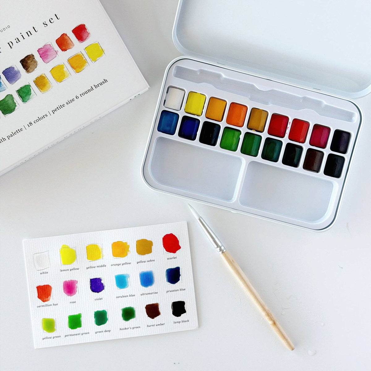 Watercolor Paint Set, 18 Colors with Brush