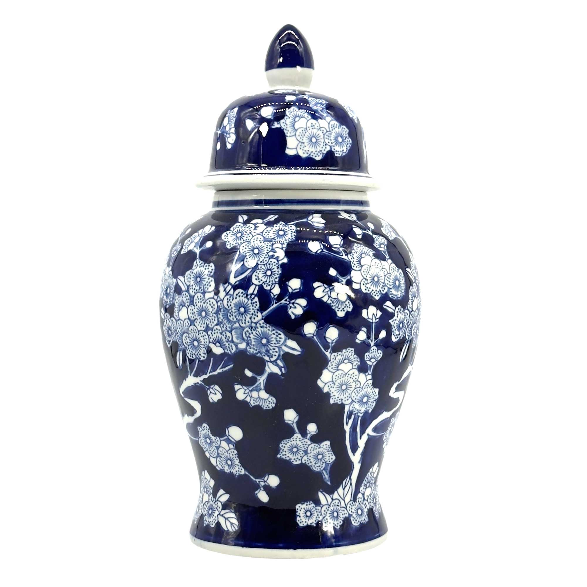 Dark Blue & White Chinoiserie Ginger Jar, 14in