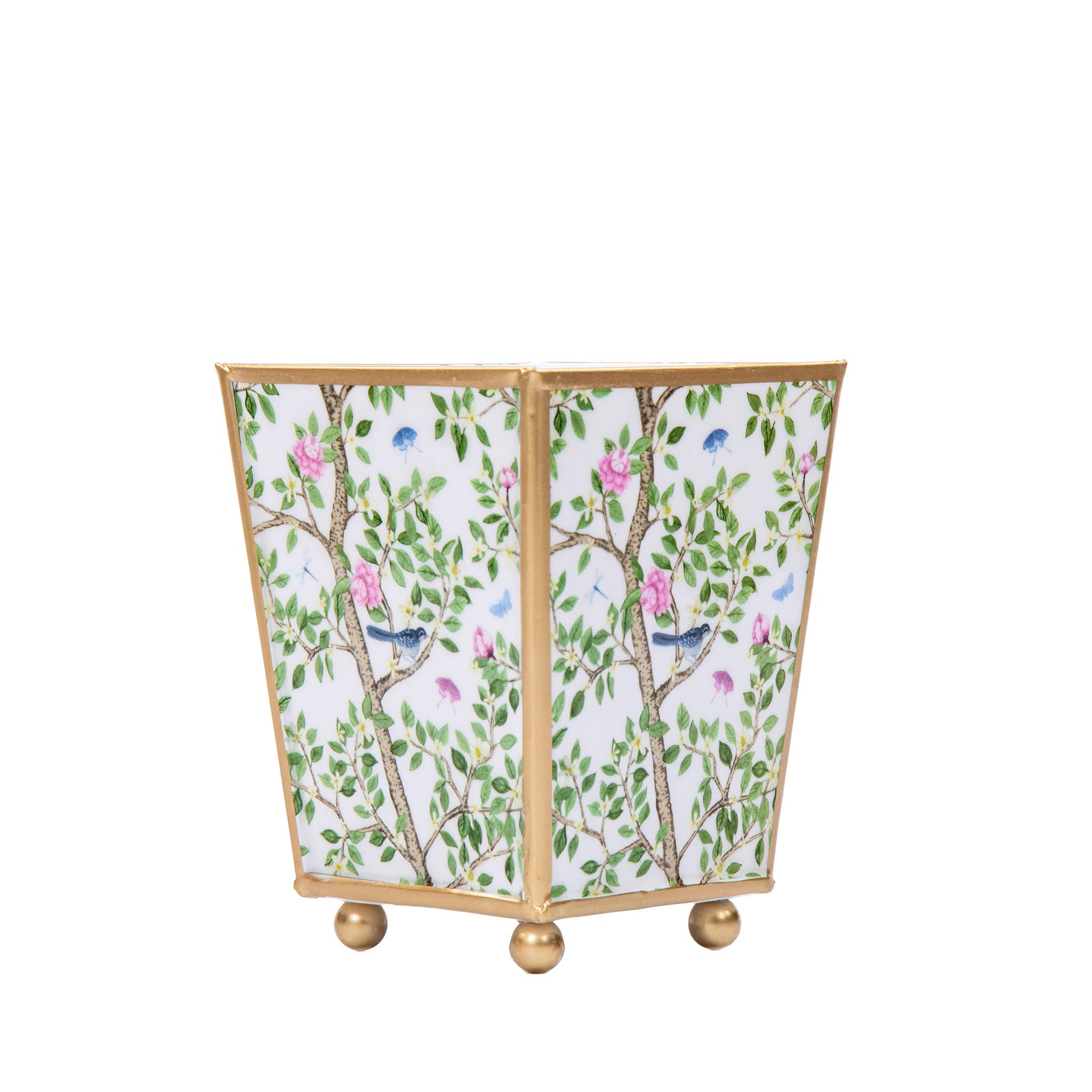 Elsie's Garden Enameled Square Cachepot Planter, Blue & Pink (6-in)