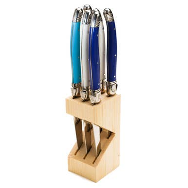 Steak Knives in Wood Block, Marina Shades (Set of 6) - Jean Dubost Laguiole