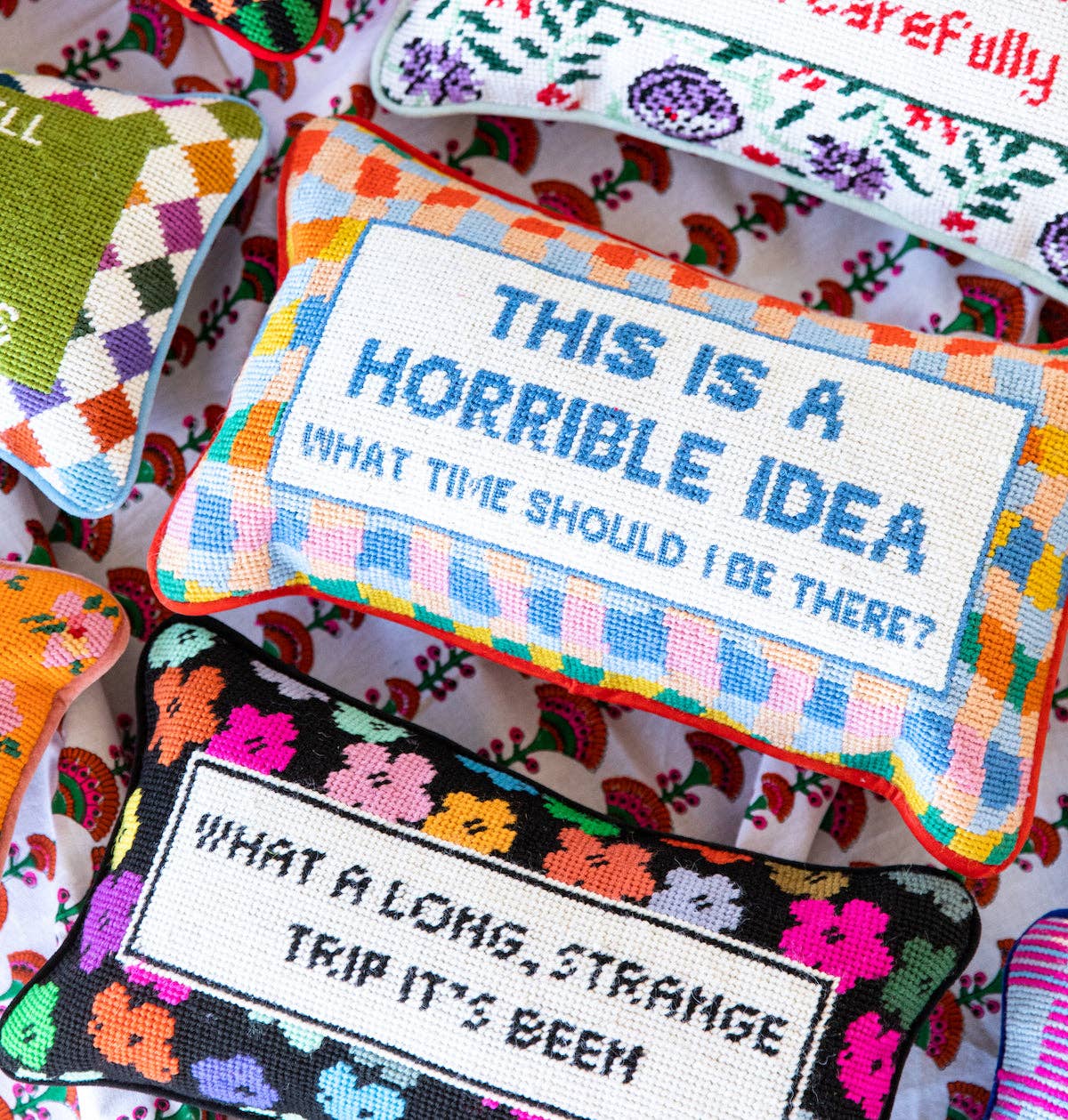 Pillow, 'Horrible Idea' Needlepoint - Furbish Studio (9in x 15in)