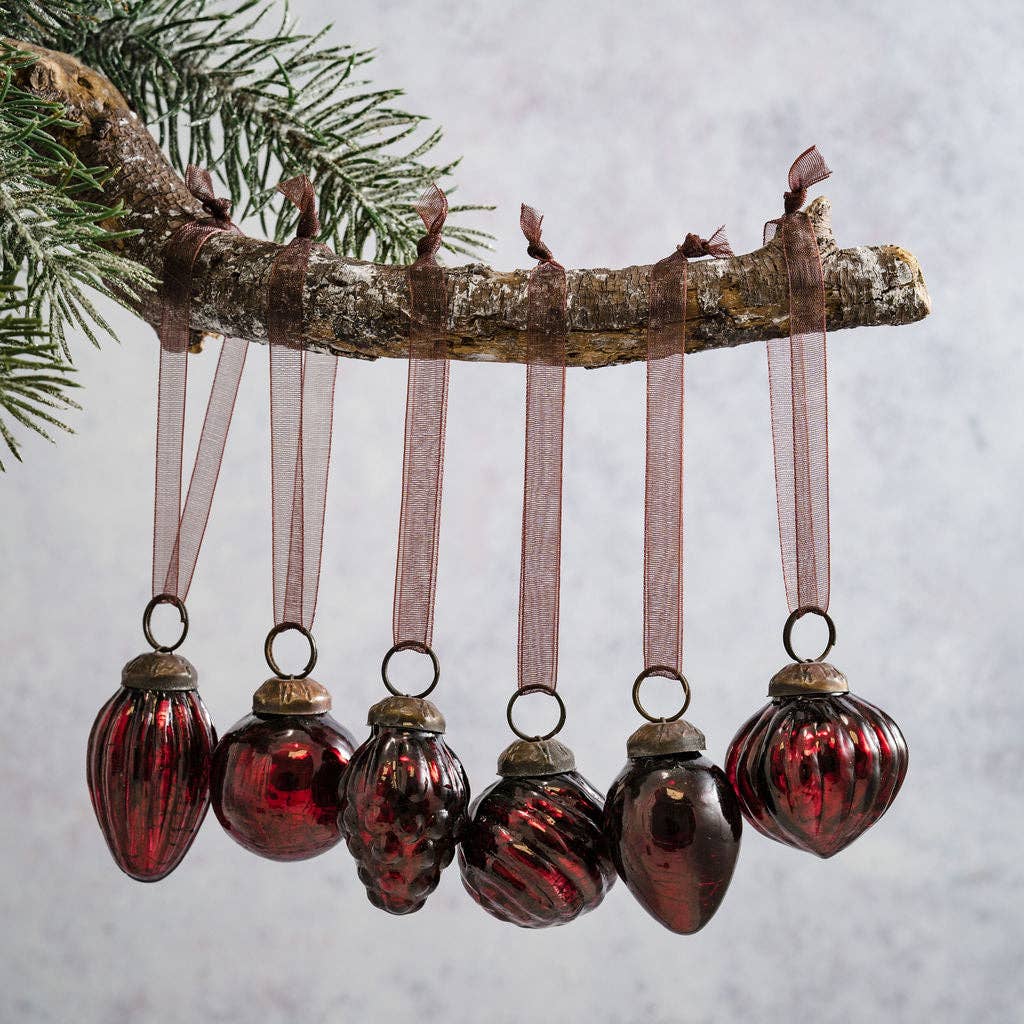 Wine Crackle Glass Baubles (Set of 6)