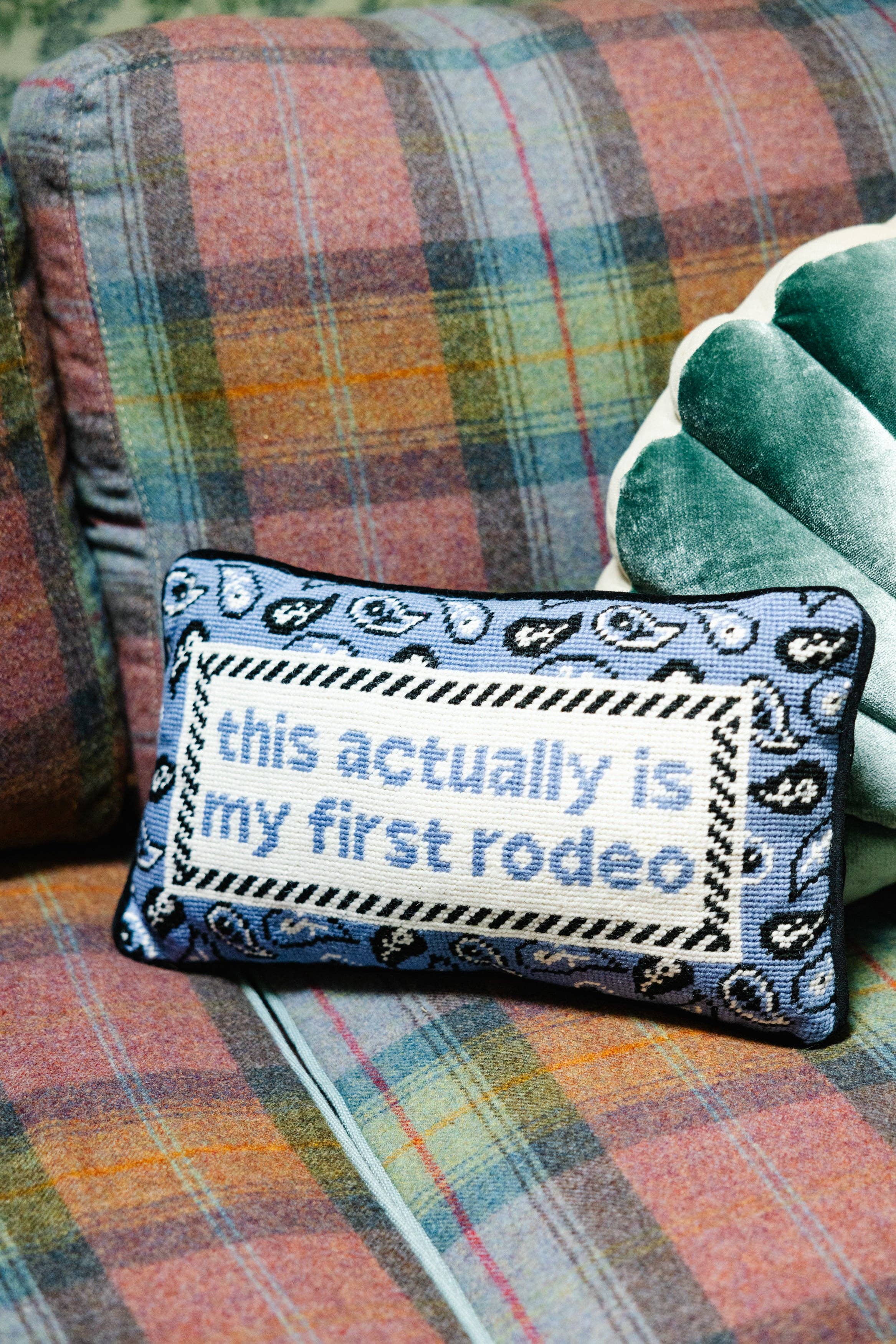 Pillow, 'First Rodeo' Needlepoint - Furbish Studio (9in x 15in)