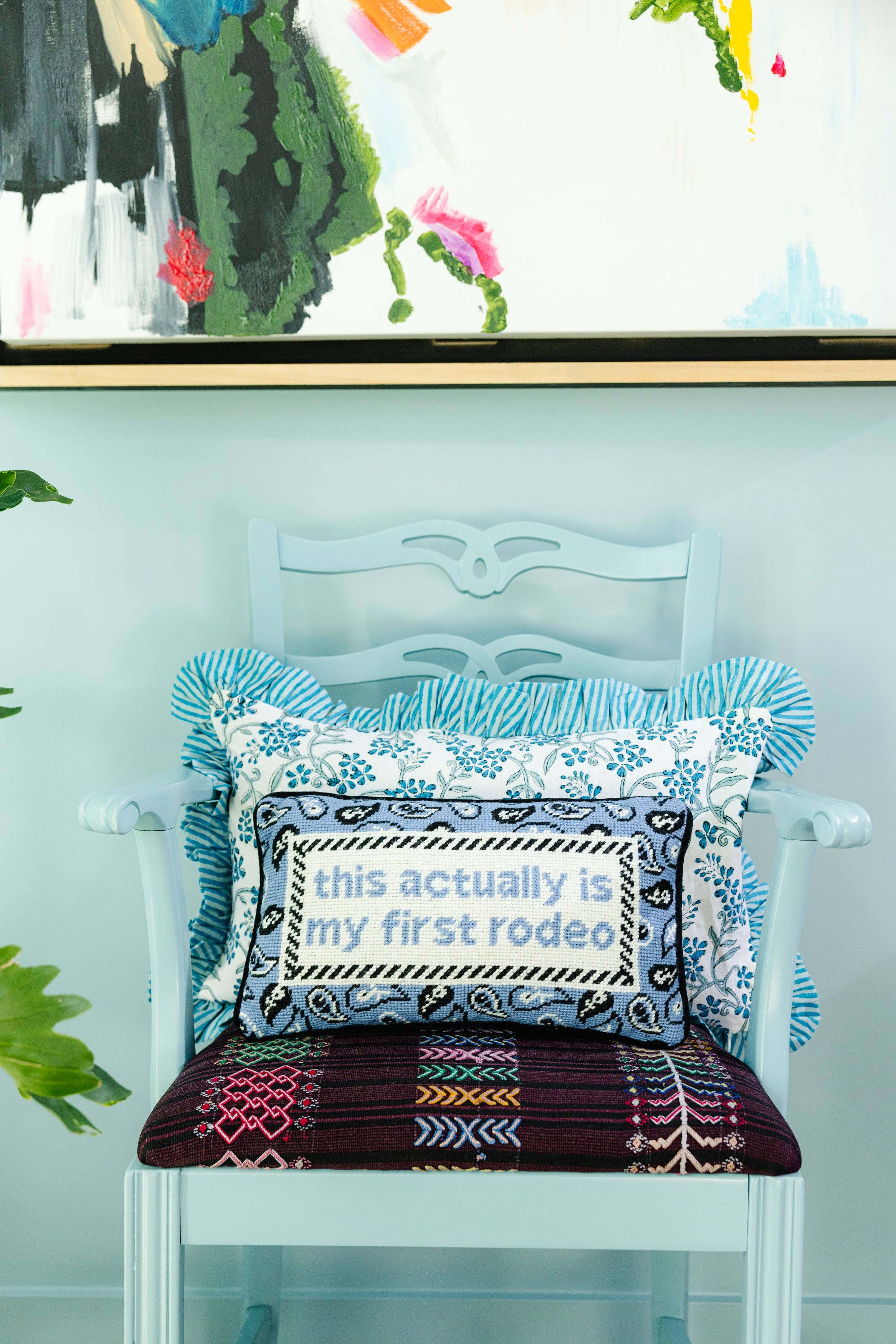 Pillow, 'First Rodeo' Needlepoint - Furbish Studio (9in x 15in)