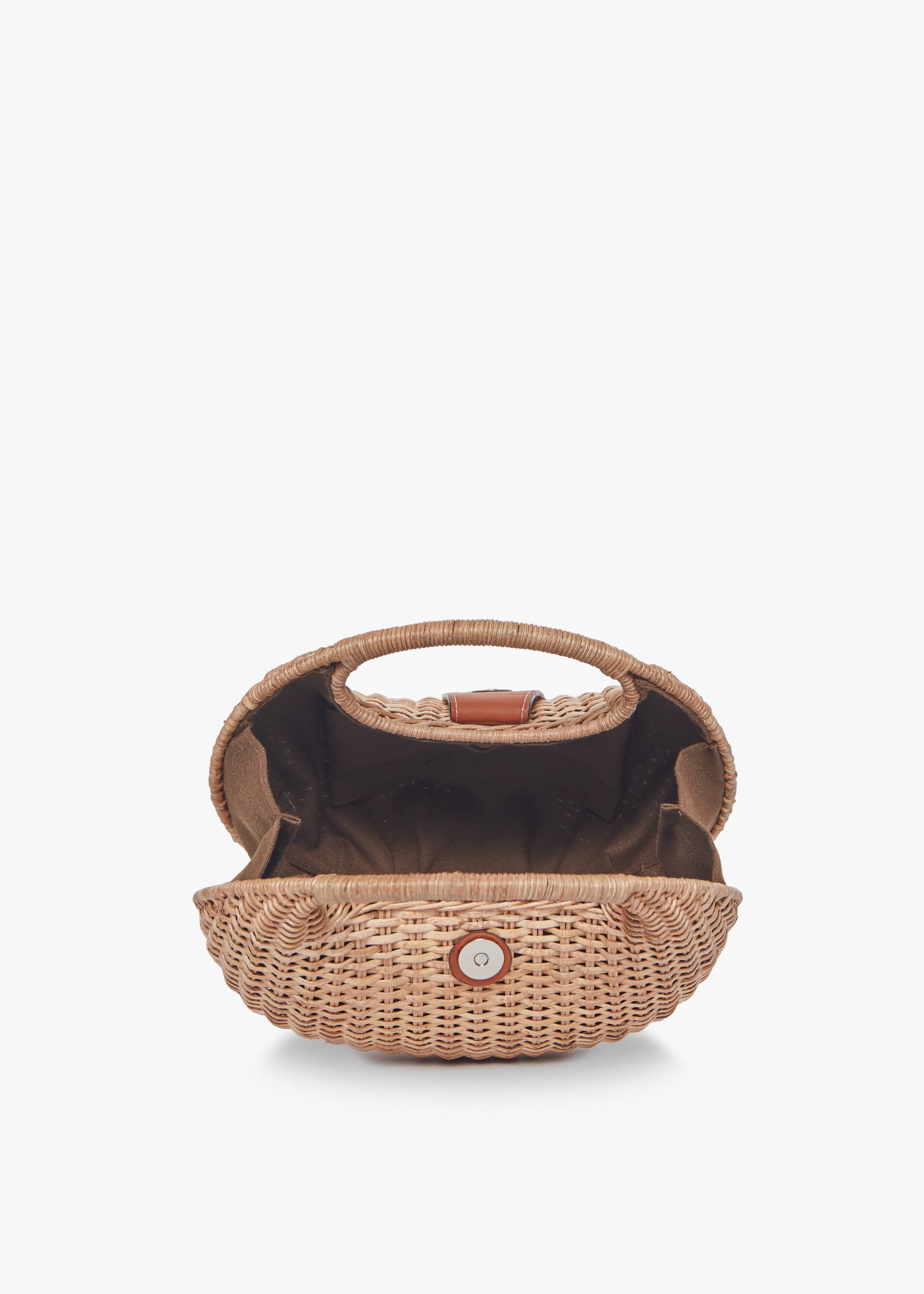Ines Woven Wicker Top Handle Bag with Leather Flap - Kayu