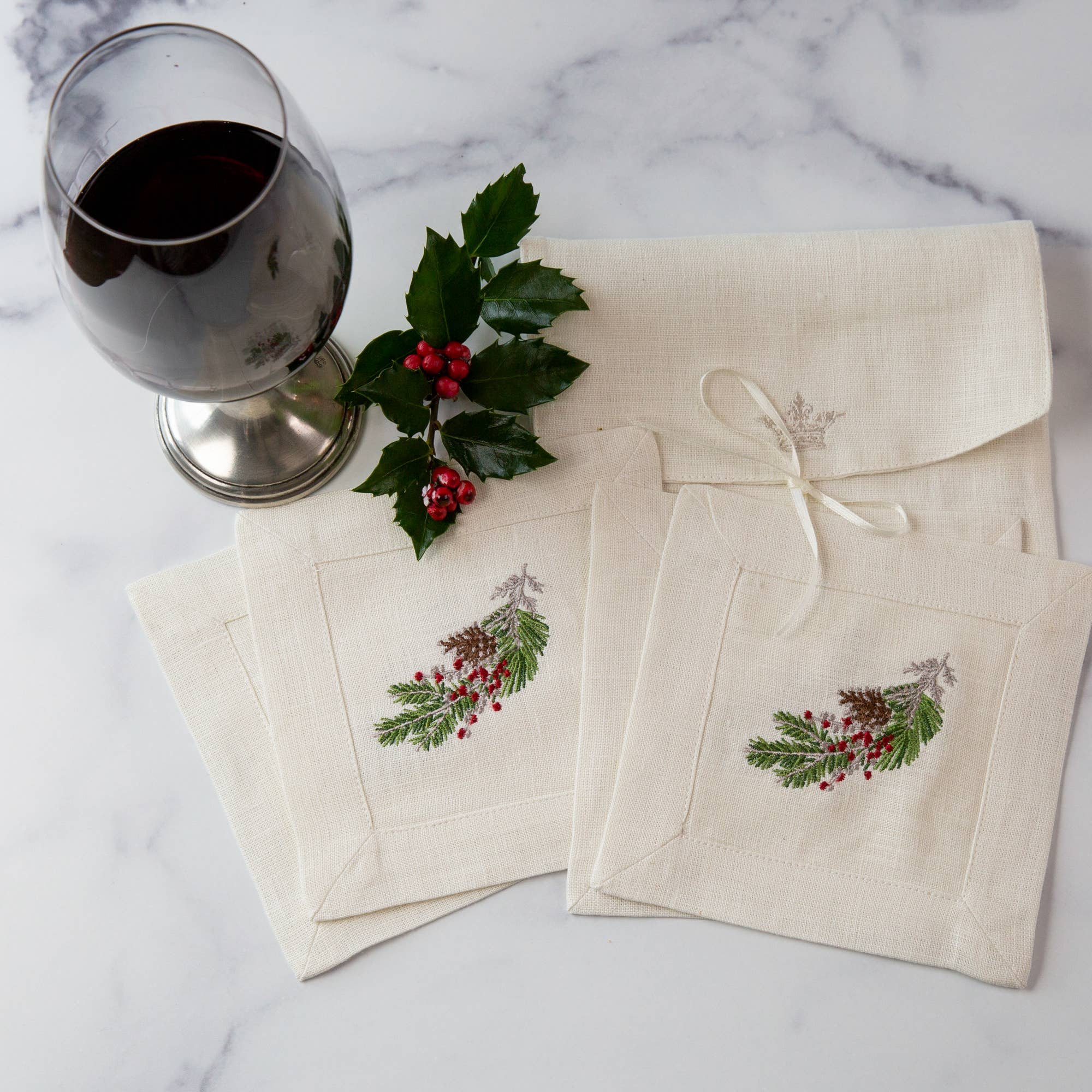 Natale Cocktail Napkin - Arte Italica & Crown Linen Designs (6in sq)
