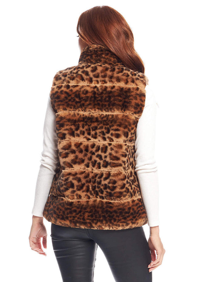 Leopard Faux Fur Posh Snap Vest - Fabulous Furs