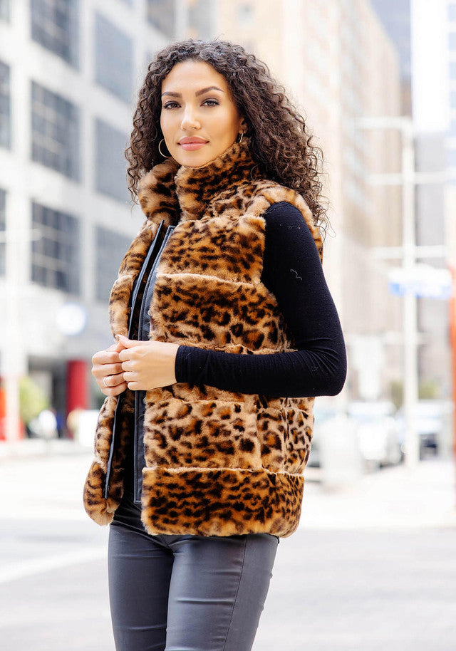 Leopard Faux Fur Posh Snap Vest - Fabulous Furs