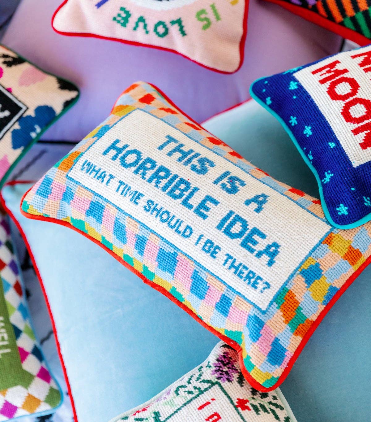 Pillow, 'Horrible Idea' Needlepoint - Furbish Studio (9in x 15in)