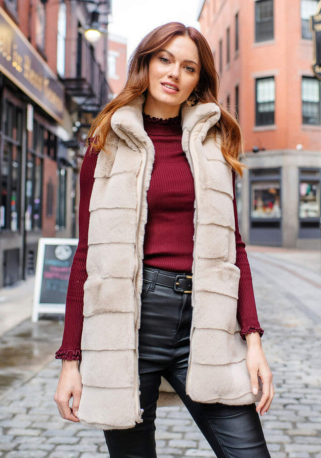 Stone Faux Fur Weekender Zip Vest
