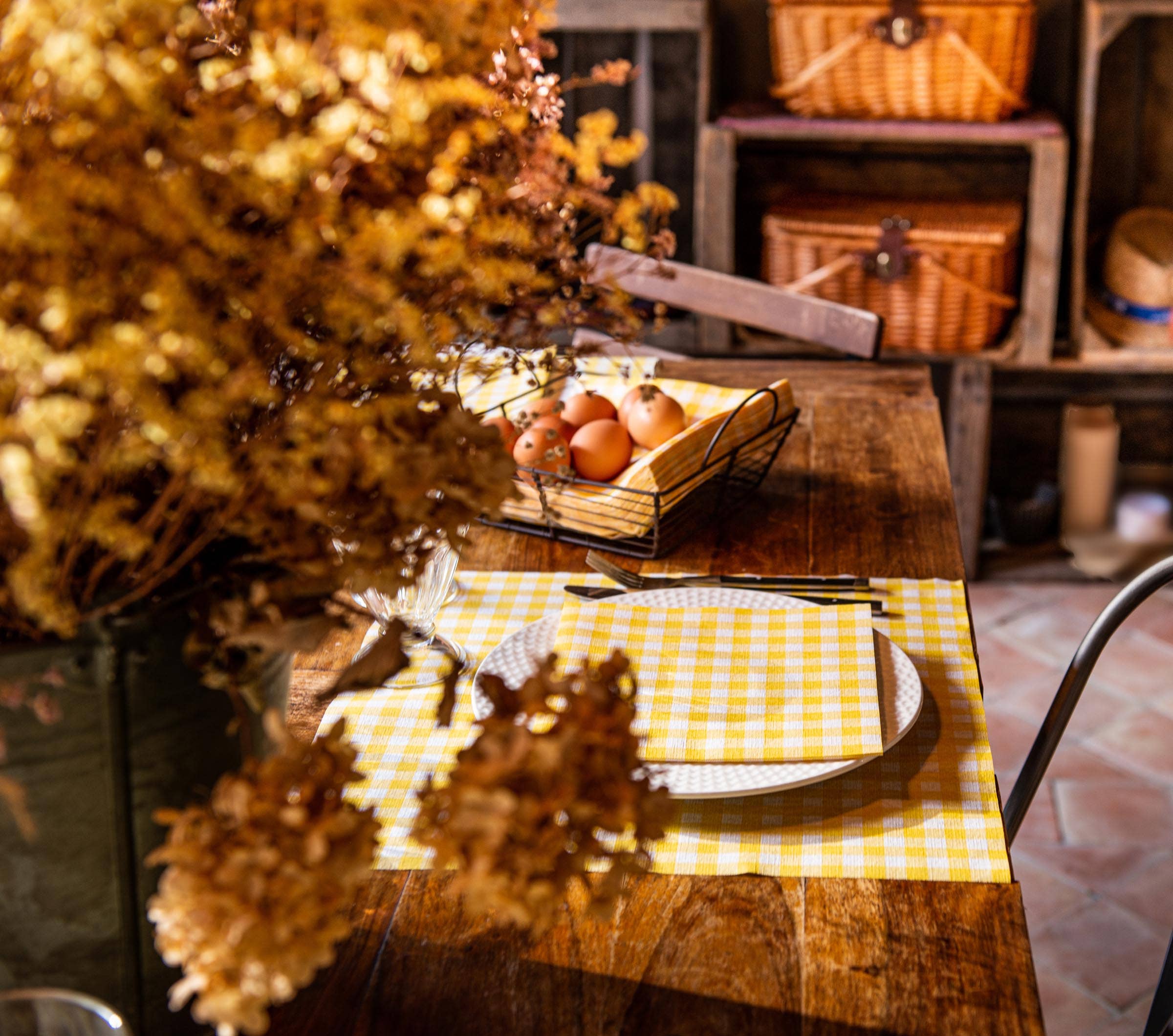 Dinner Napkin, Vichy Yellow - Françoise Paviot