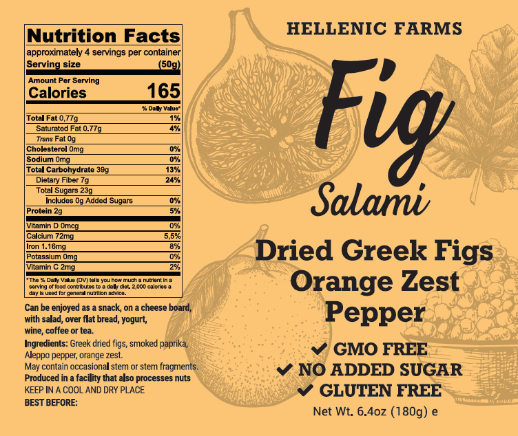 Fig Salami, Orange Zest & Aleppo Pepper (Vegan) - Hellenic Farms (6.4oz / 180g)