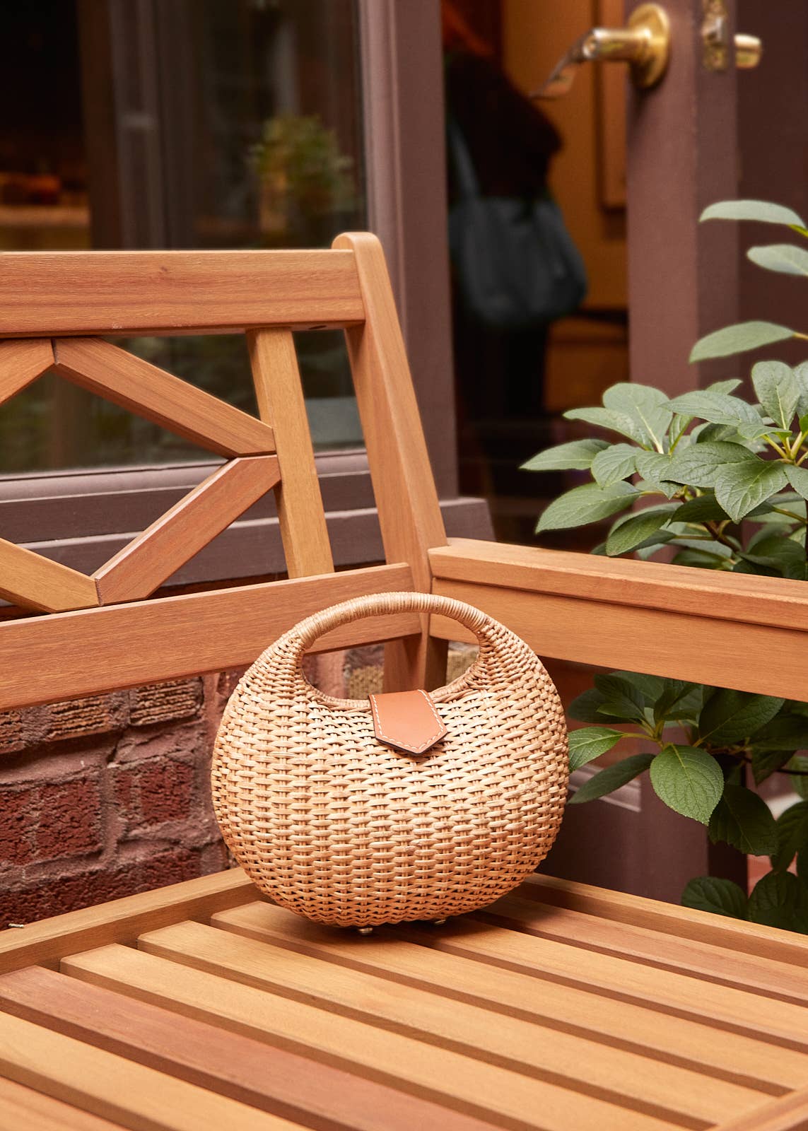 Ines Woven Wicker Top Handle Bag with Leather Flap - Kayu
