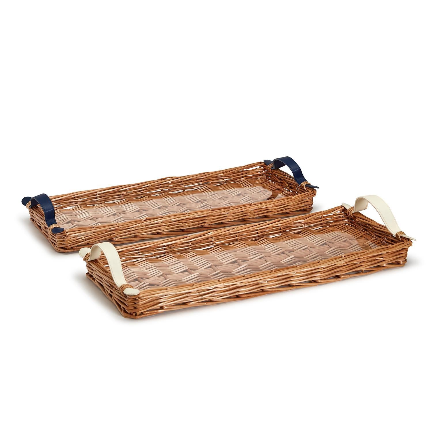 Wicker Bar Tray (Blue Handles)