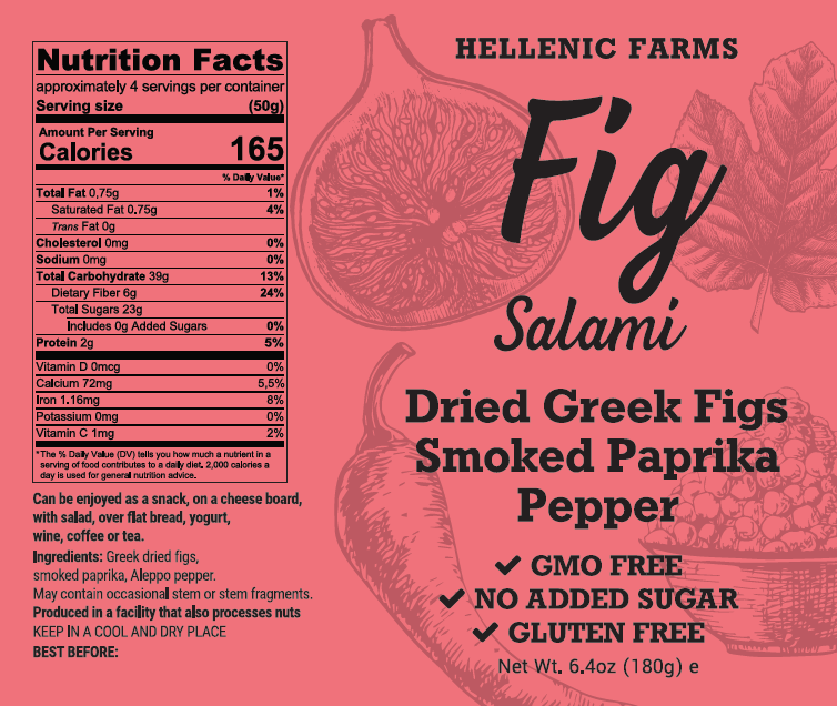 Fig Salami, Smoked Paprika & Aleppo Pepper (Vegan) - Hellenic Farms (6.4oz / 180g)