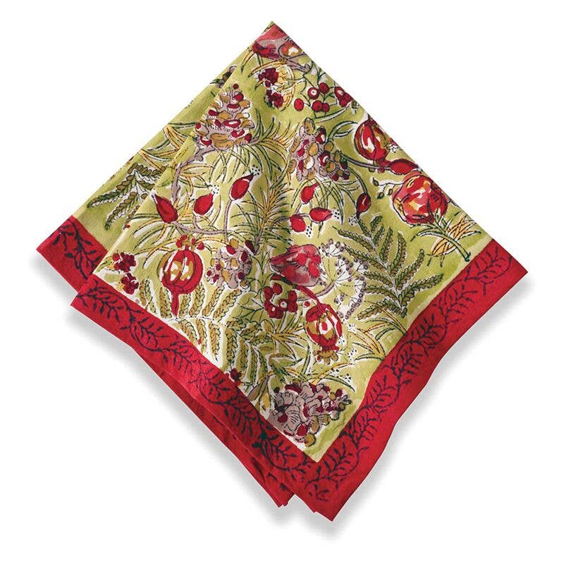 Dinner Napkins, Winter Garden Red & Green (Set of 6) - Couleur Nature Paris (19in sq)
