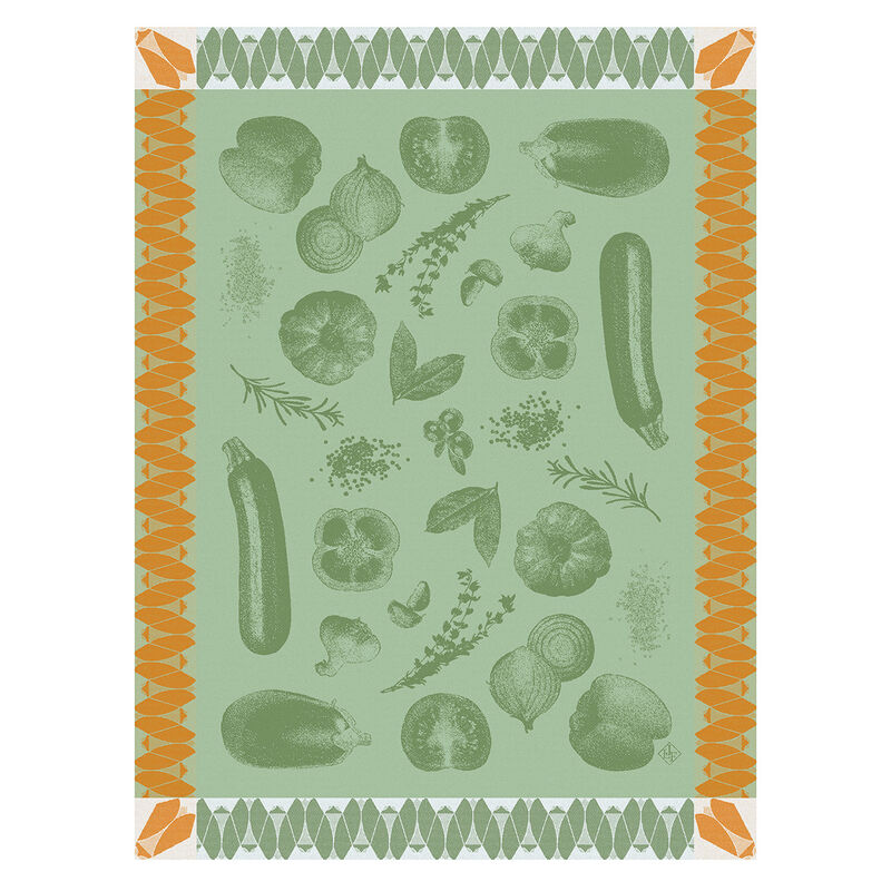 Tea Towel Ratatouille (Green) - Le Jacquard Français (24in x 31in)