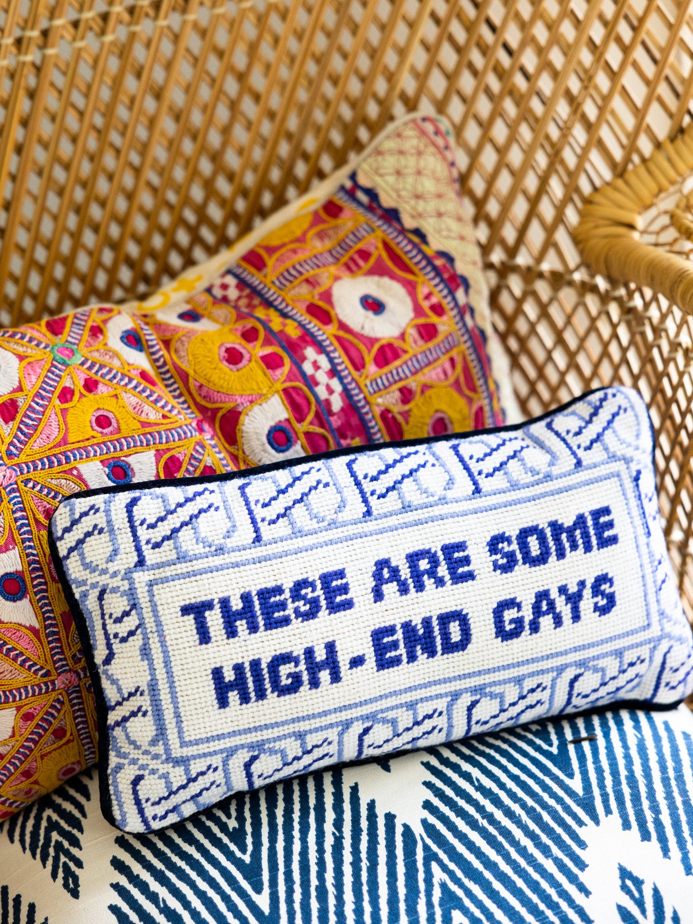 Pillow, 'High-End Gays' Needlepoint - Furbish Studio (8in x 14in)