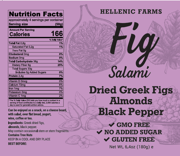 Fig Salami, Almond & Black Pepper (Vegan) - Hellenic Farms (6.4oz / 181g)