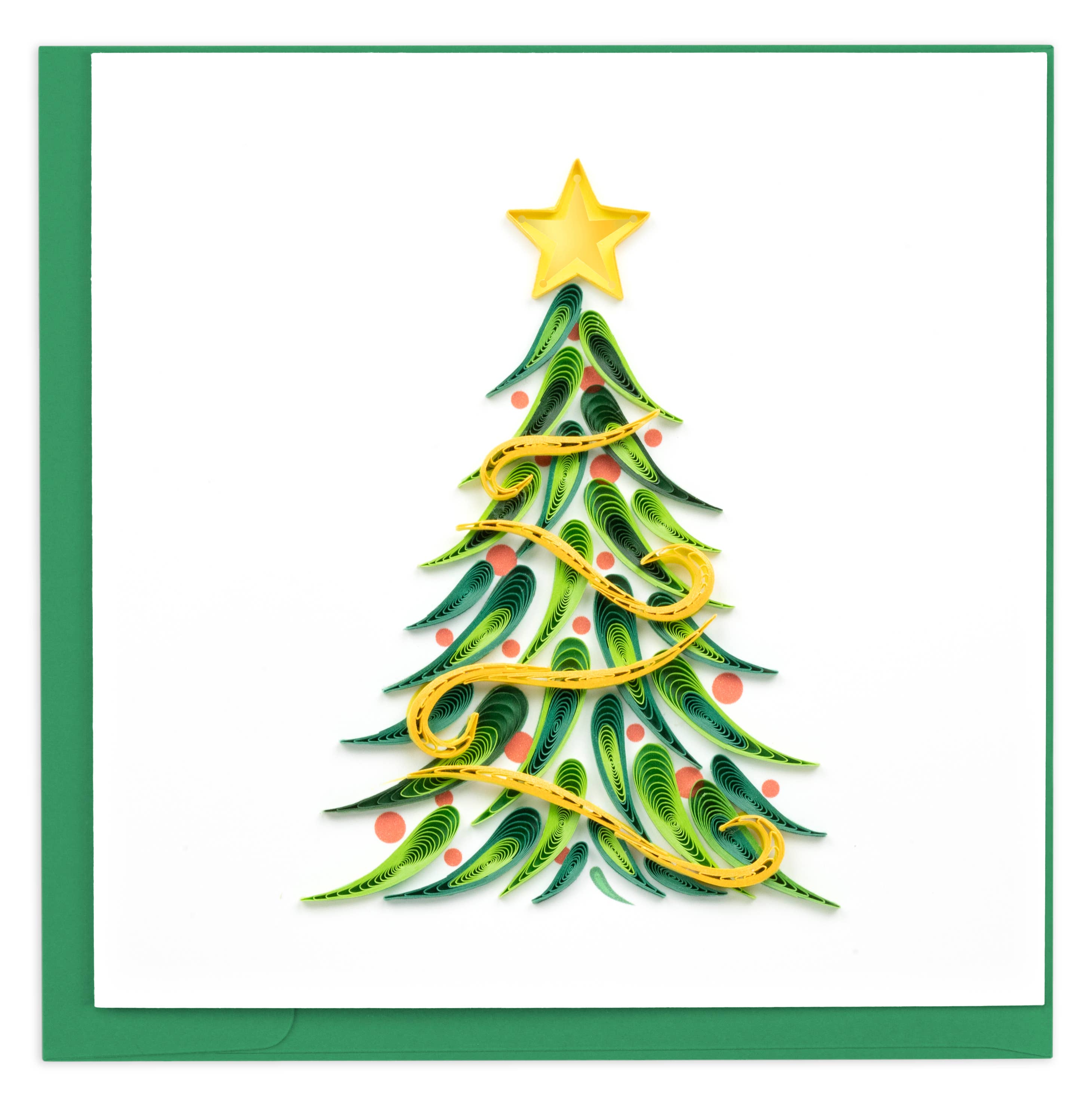 Card, Gold Garland Christmas Tree - Quilling Card (6in sq, with envelope)