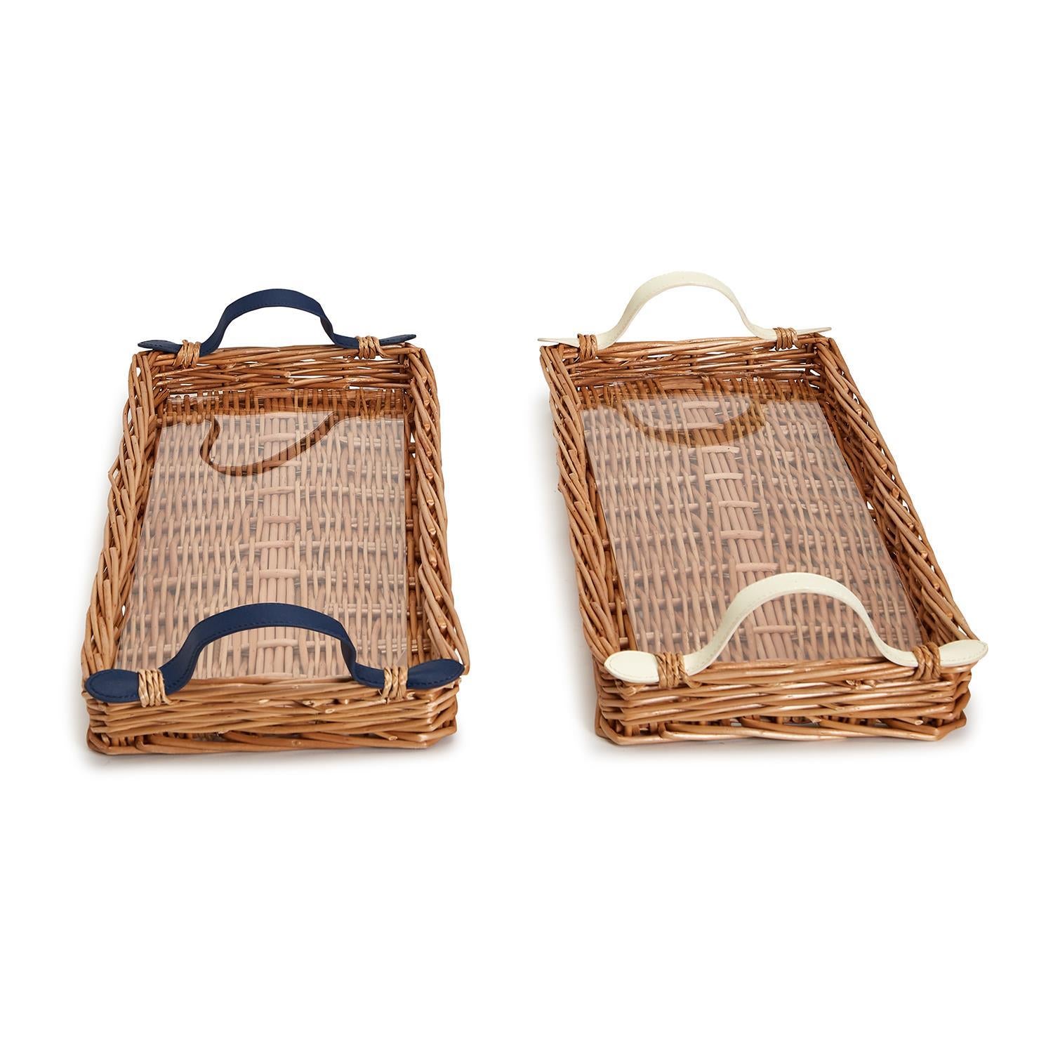 Wicker Bar Tray (Blue Handles)