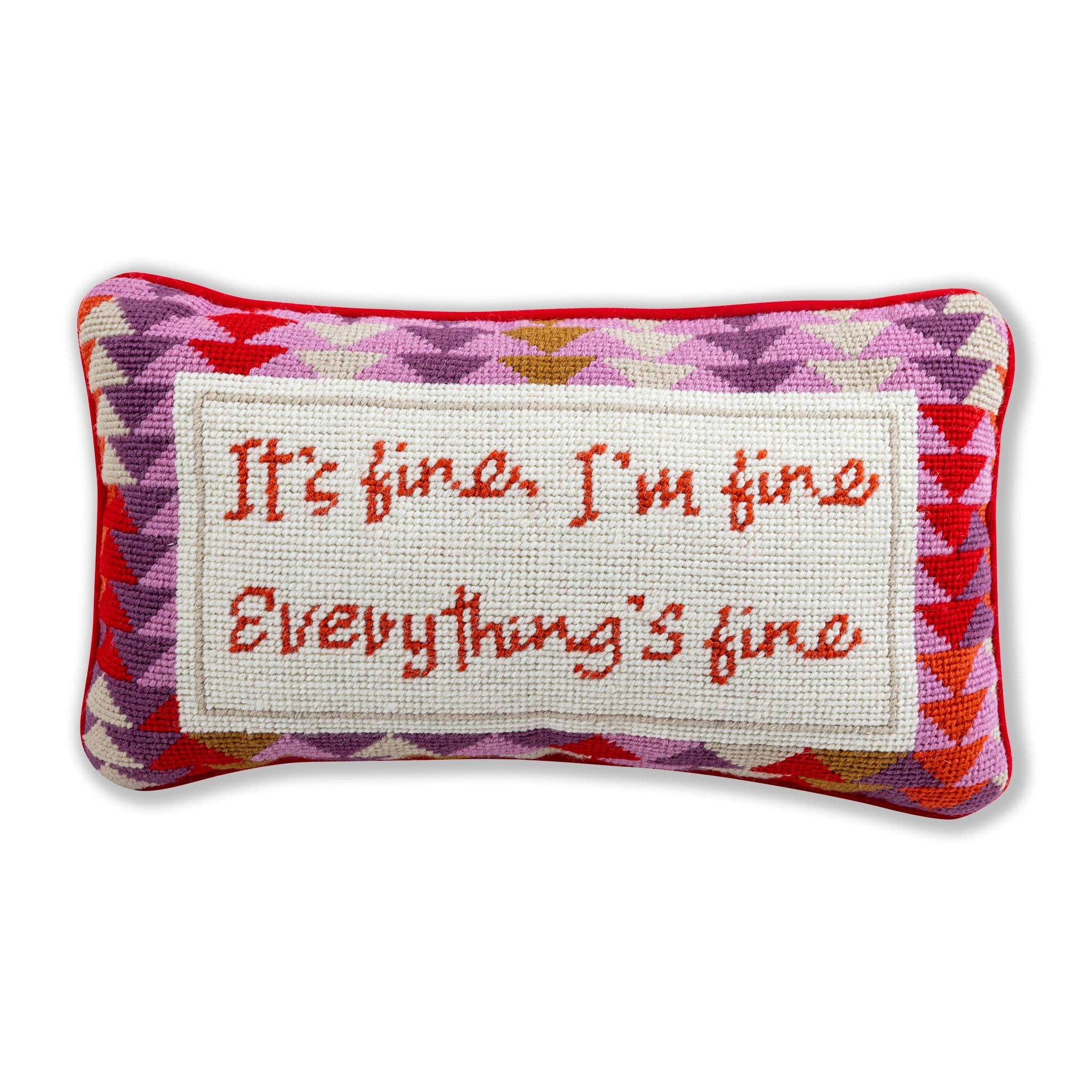 Pillow, 'Everything's Fine' Needlepoint - Furbish Studio (9in x 15in)