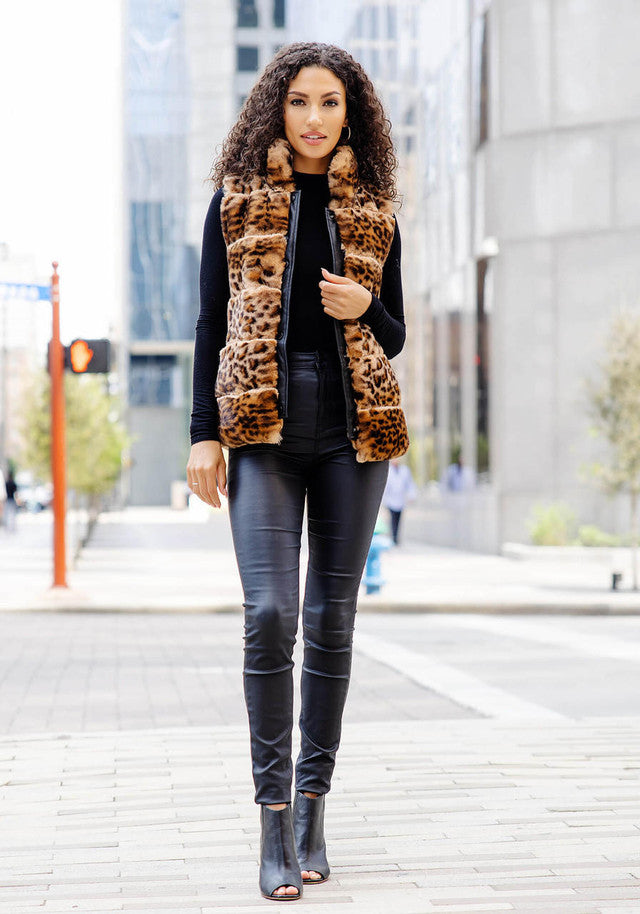 Leopard Faux Fur Posh Snap Vest - Fabulous Furs
