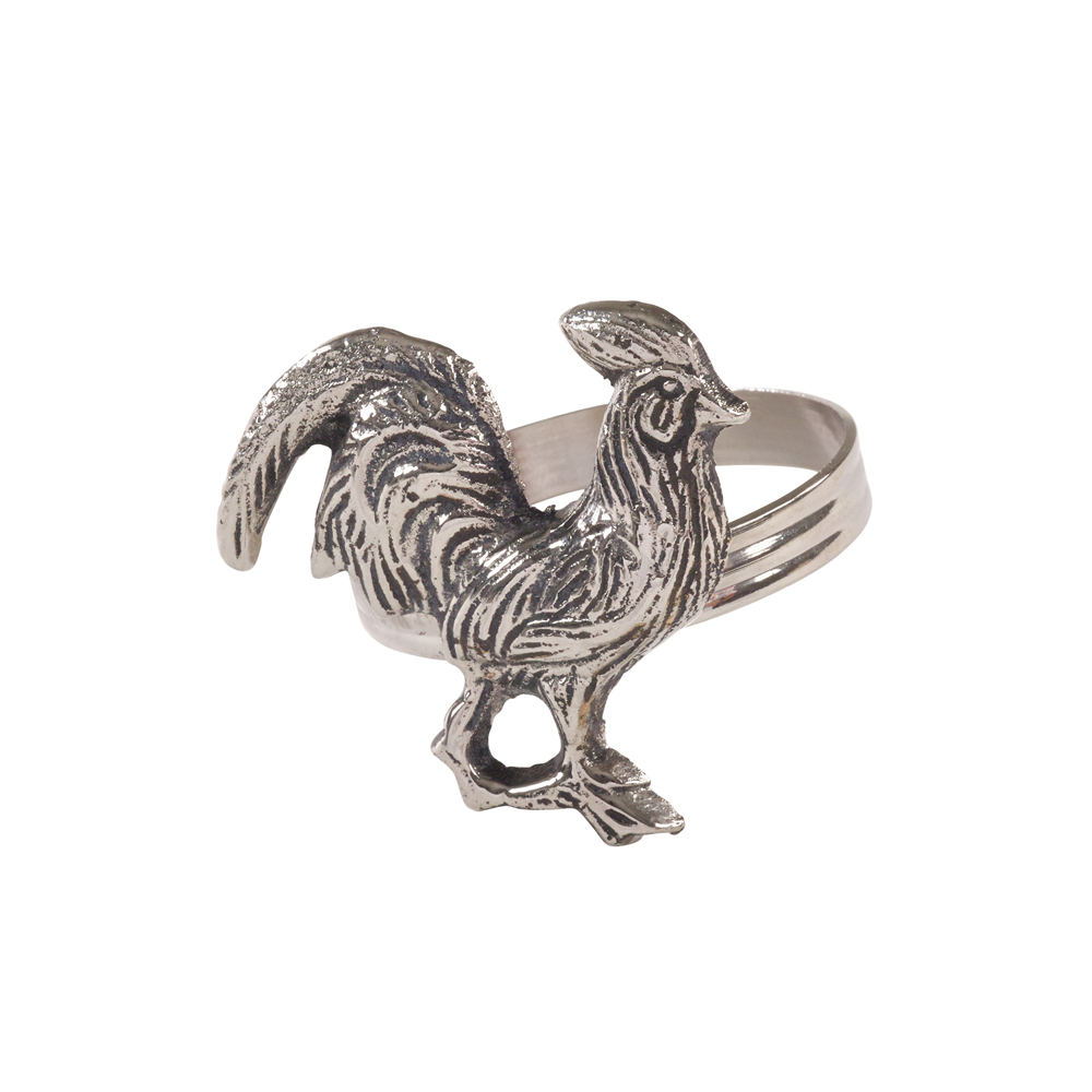 Silver Rooster Brass Napkin Ring (2in dia)