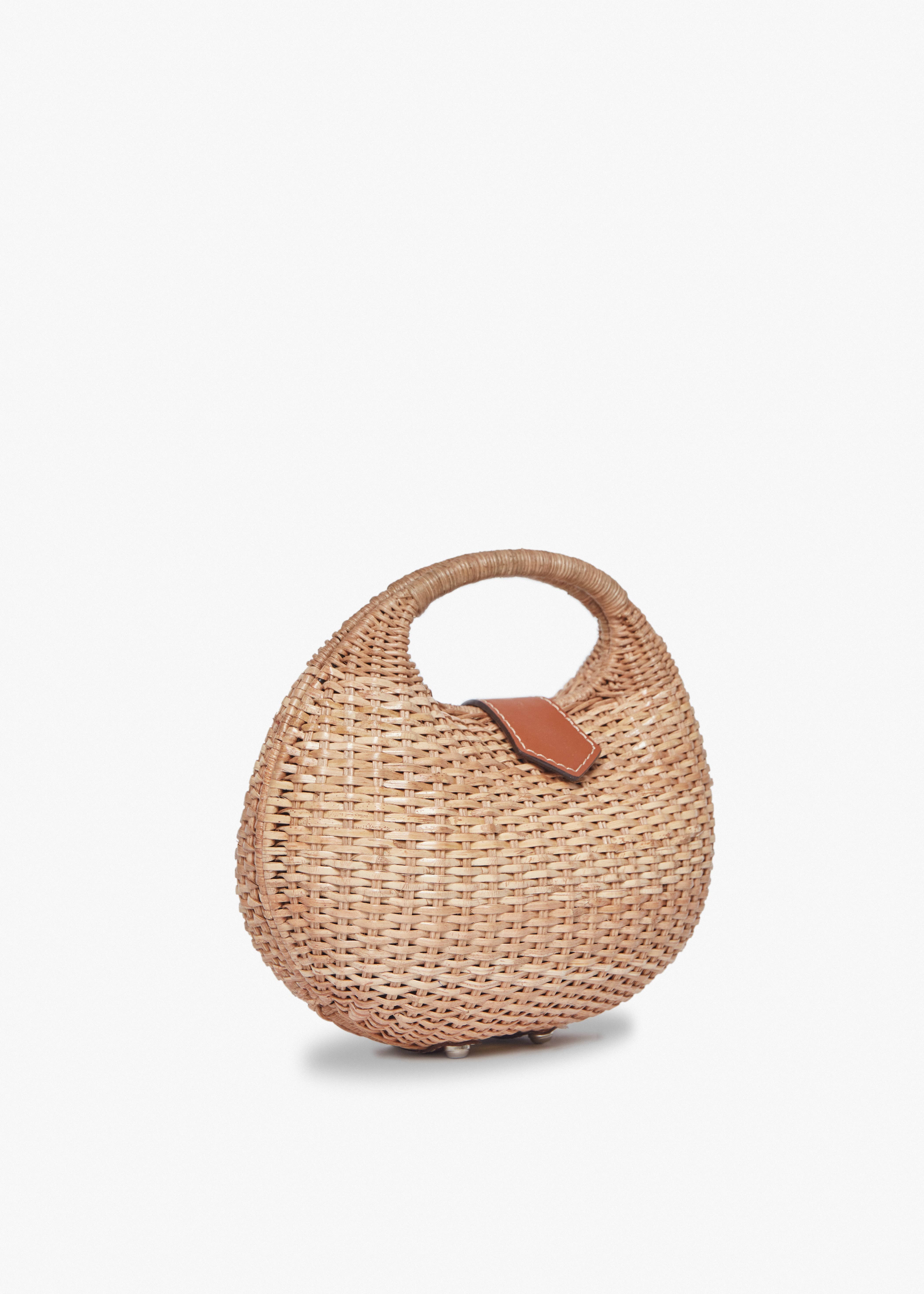 Ines Woven Wicker Top Handle Bag with Leather Flap - Kayu