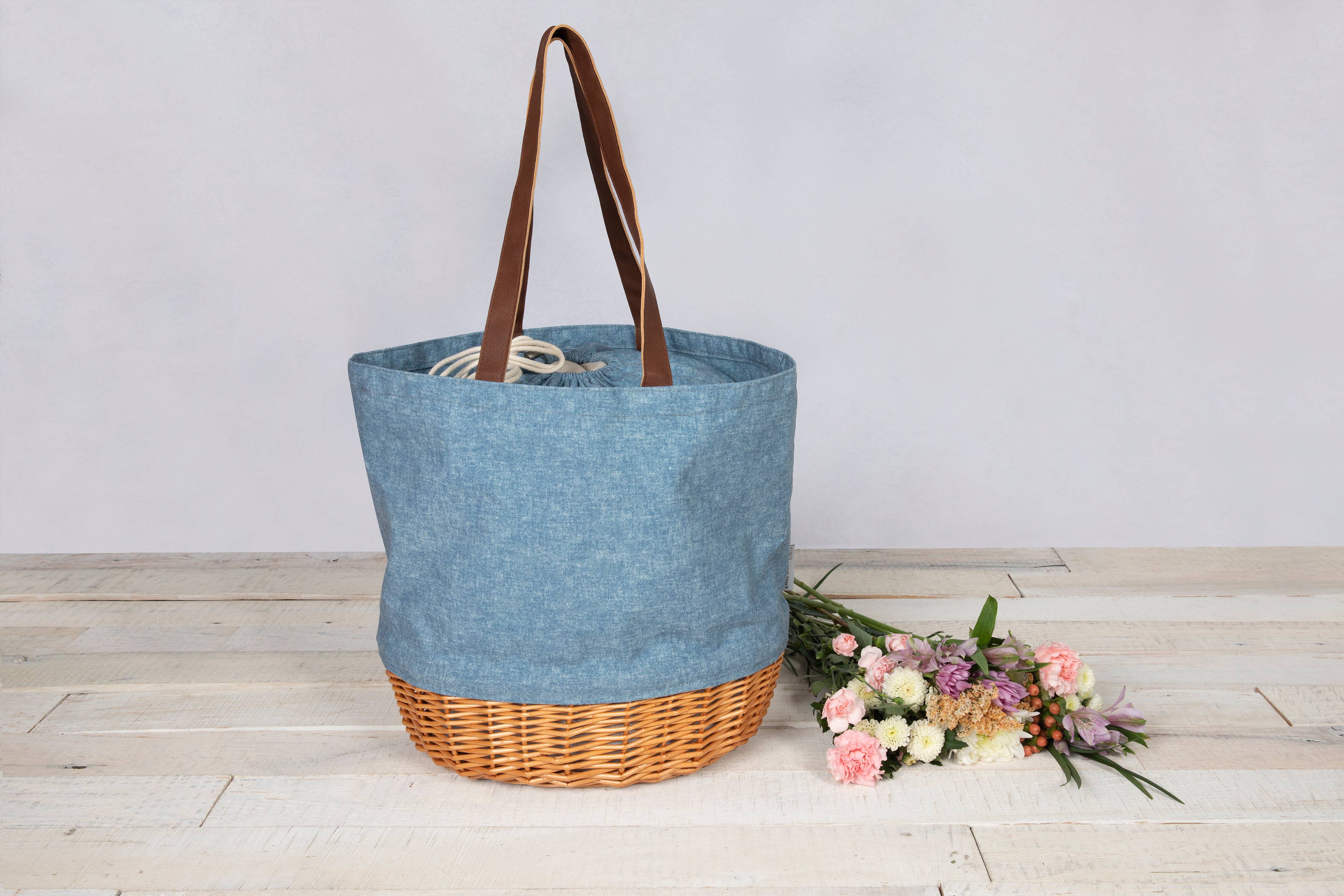 Coronado Canvas & Willow Basket Tote, Denim / Natural Base