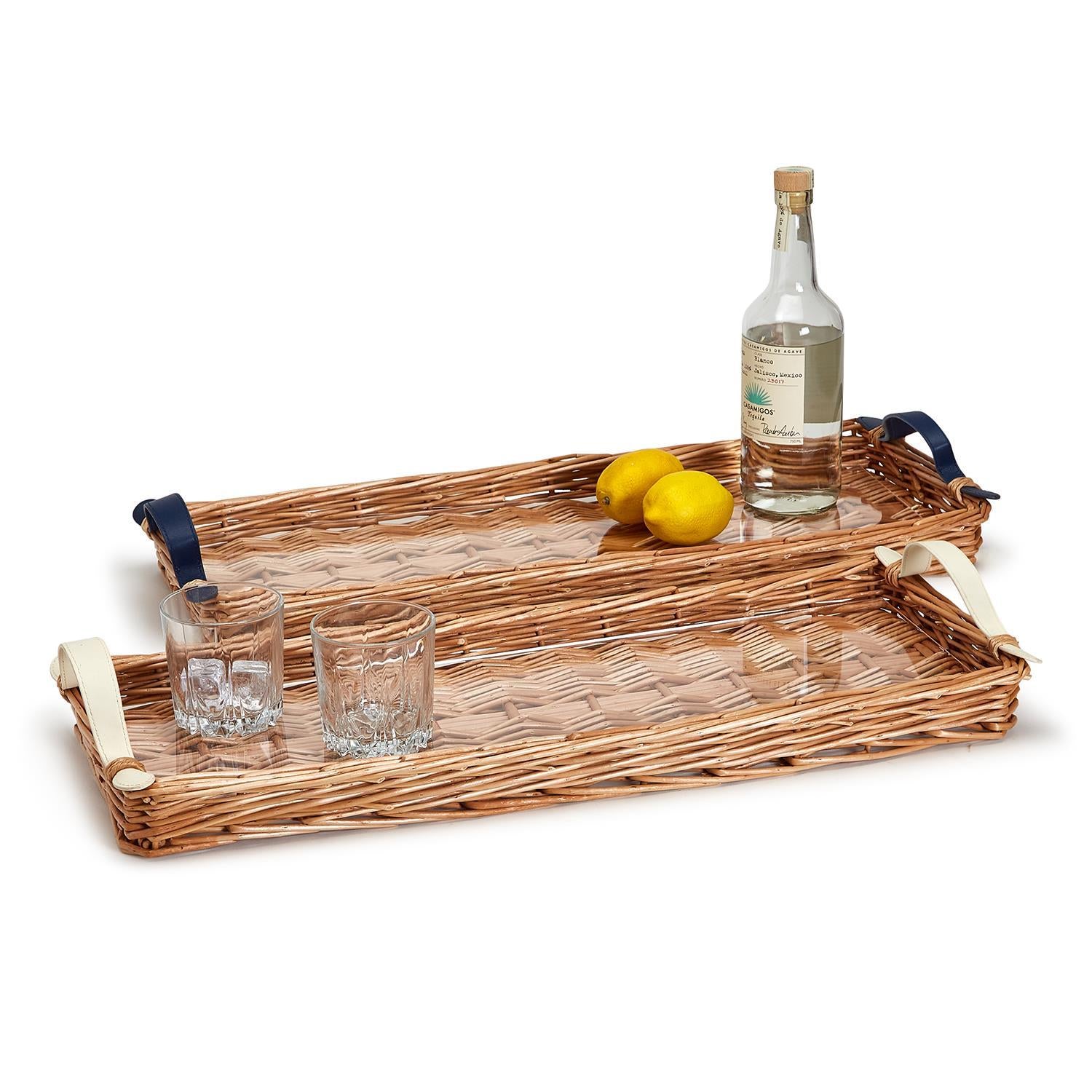 Wicker Bar Tray (Blue Handles)