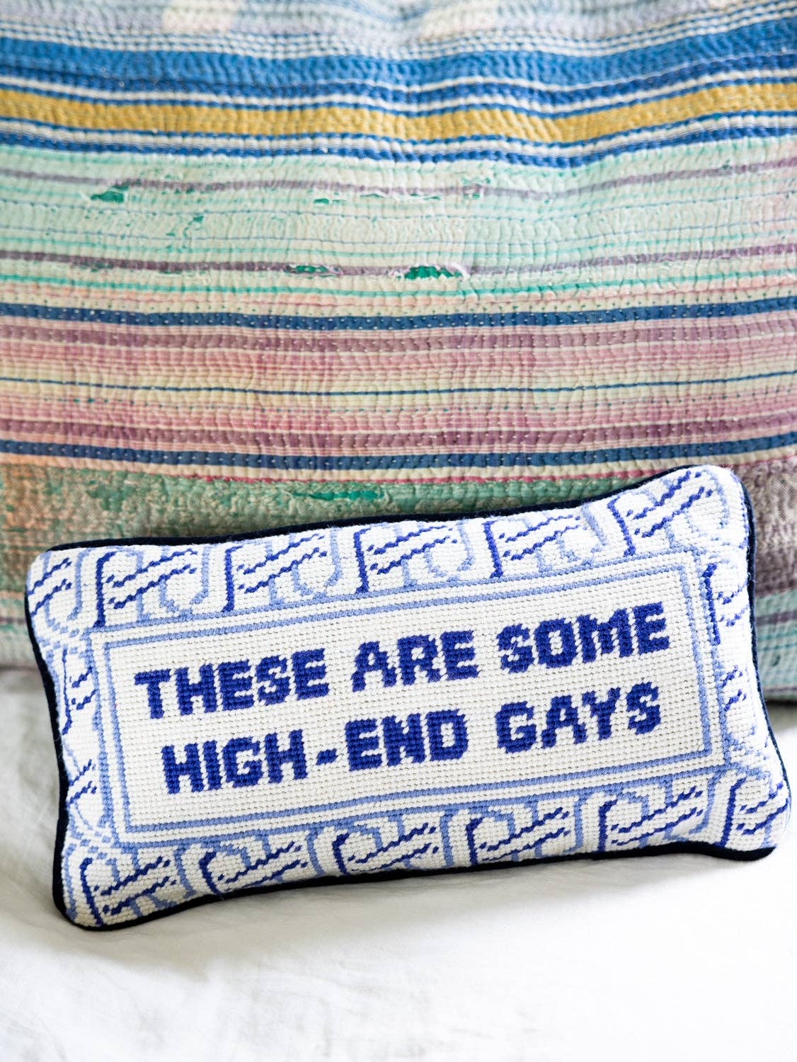 Pillow, 'High-End Gays' Needlepoint - Furbish Studio (8in x 14in)