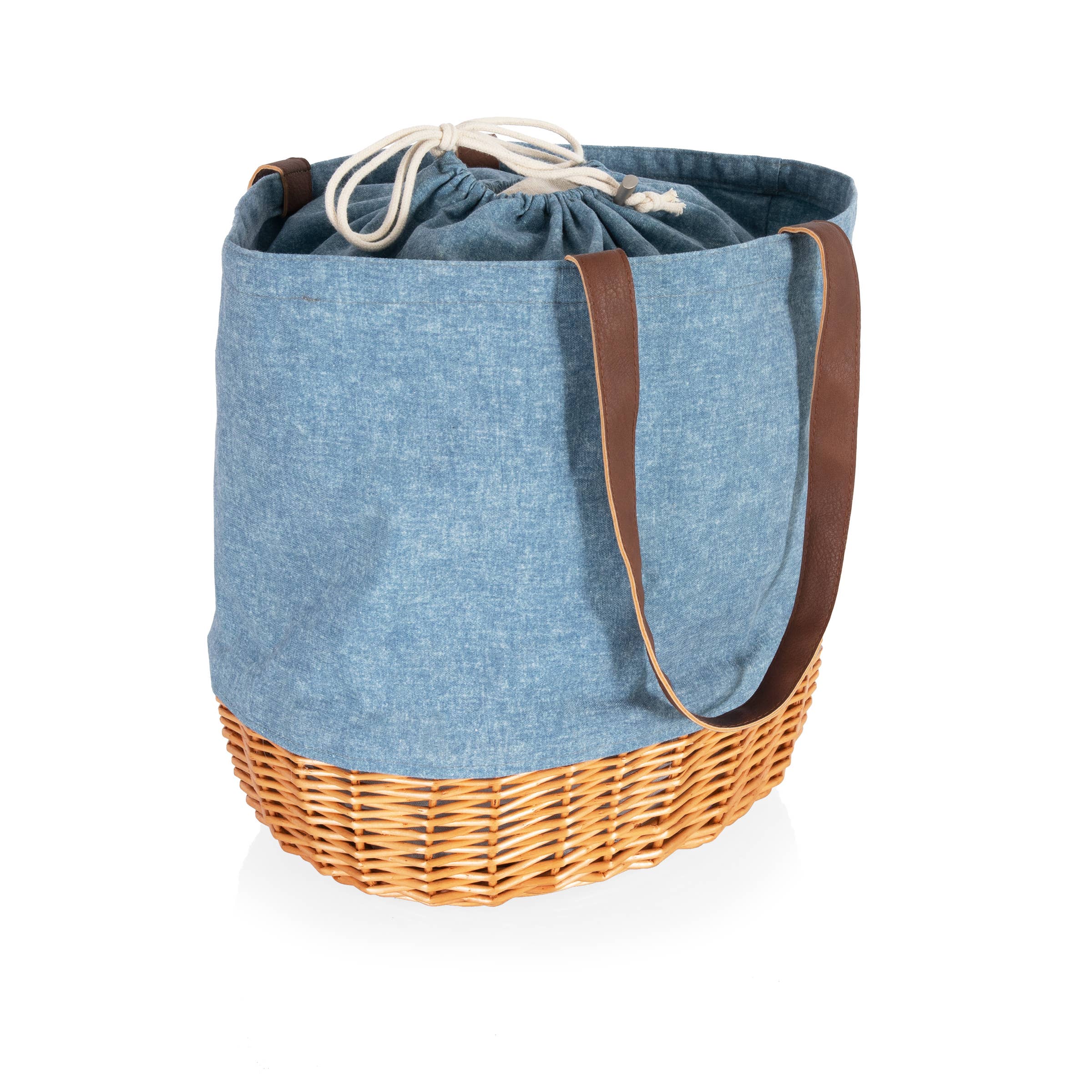 Coronado Canvas & Willow Basket Tote, Denim / Natural Base