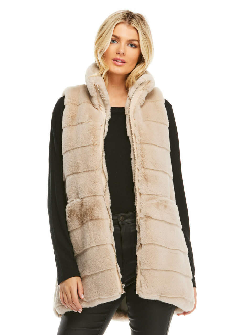Stone Faux Fur Weekender Zip Vest