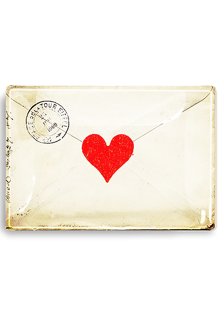 French Envelope With Heart Decoupage Glass Tray (4in x 6in)