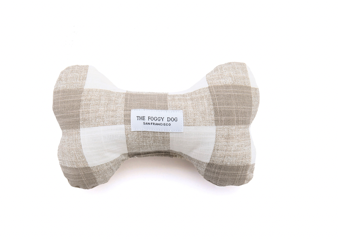 Warm Stone Gingham Dog Bone Squeaky Toy - The Foggy Dog
