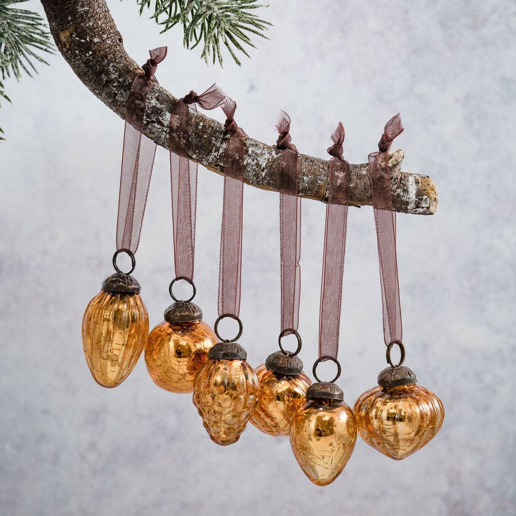 Honey Crackle Glass Baubles (Set of 6)