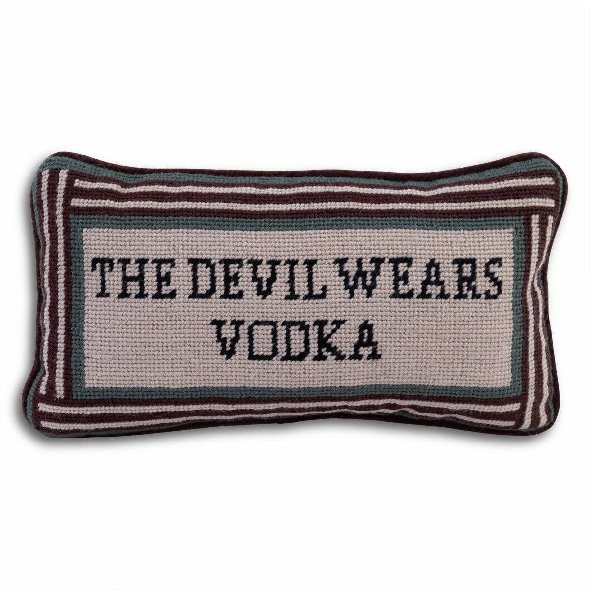 Pillow, 'Devil Wears Vodka' Needlepoint - Furbish Studio (8in x 14in)