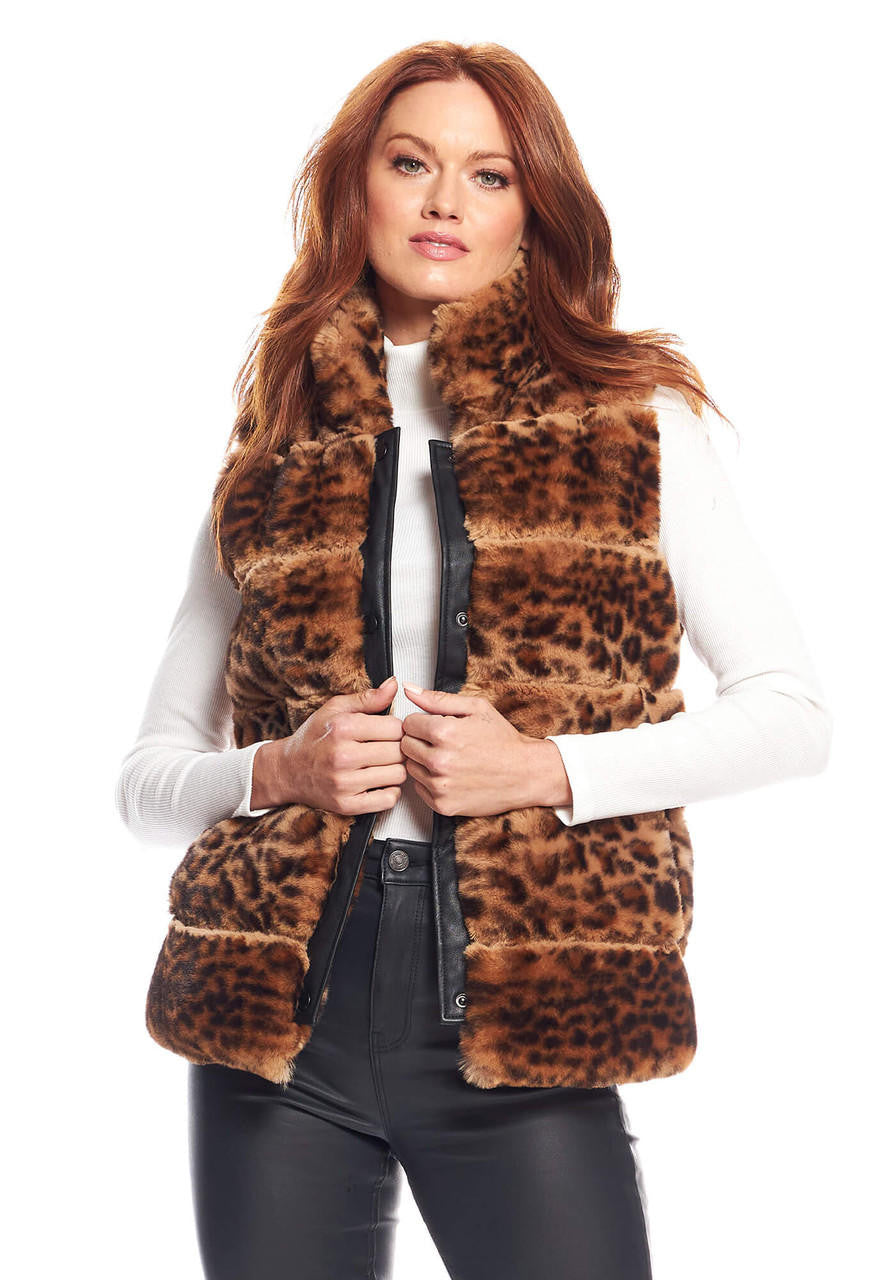Leopard Faux Fur Posh Snap Vest - Fabulous Furs