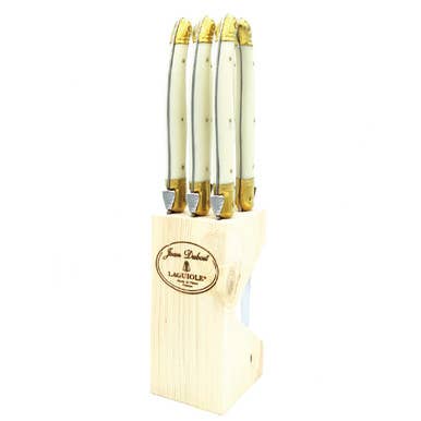 Steak Knives, Ivory & Brass (Set of 6, Wood Block) - Jean Dubost Laguiole