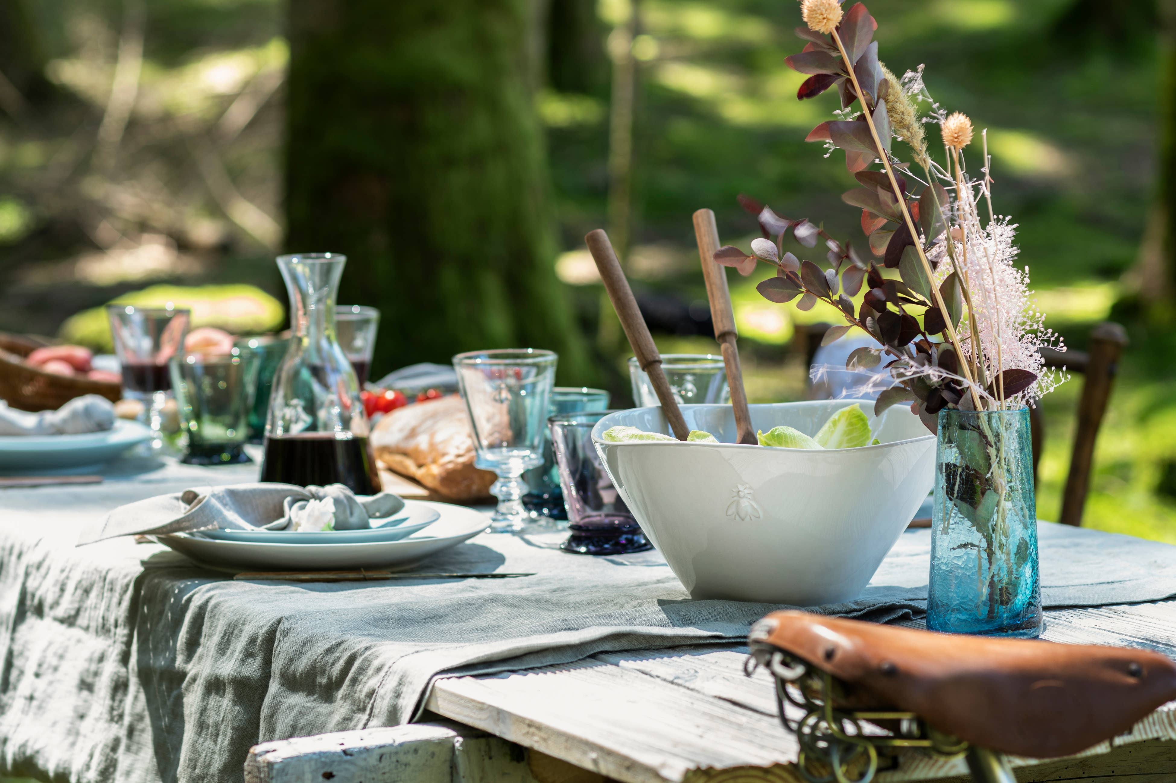 Bee Ceramic Salad Serving Bowl, Ecru - La Rochere (10in d x 10in h)